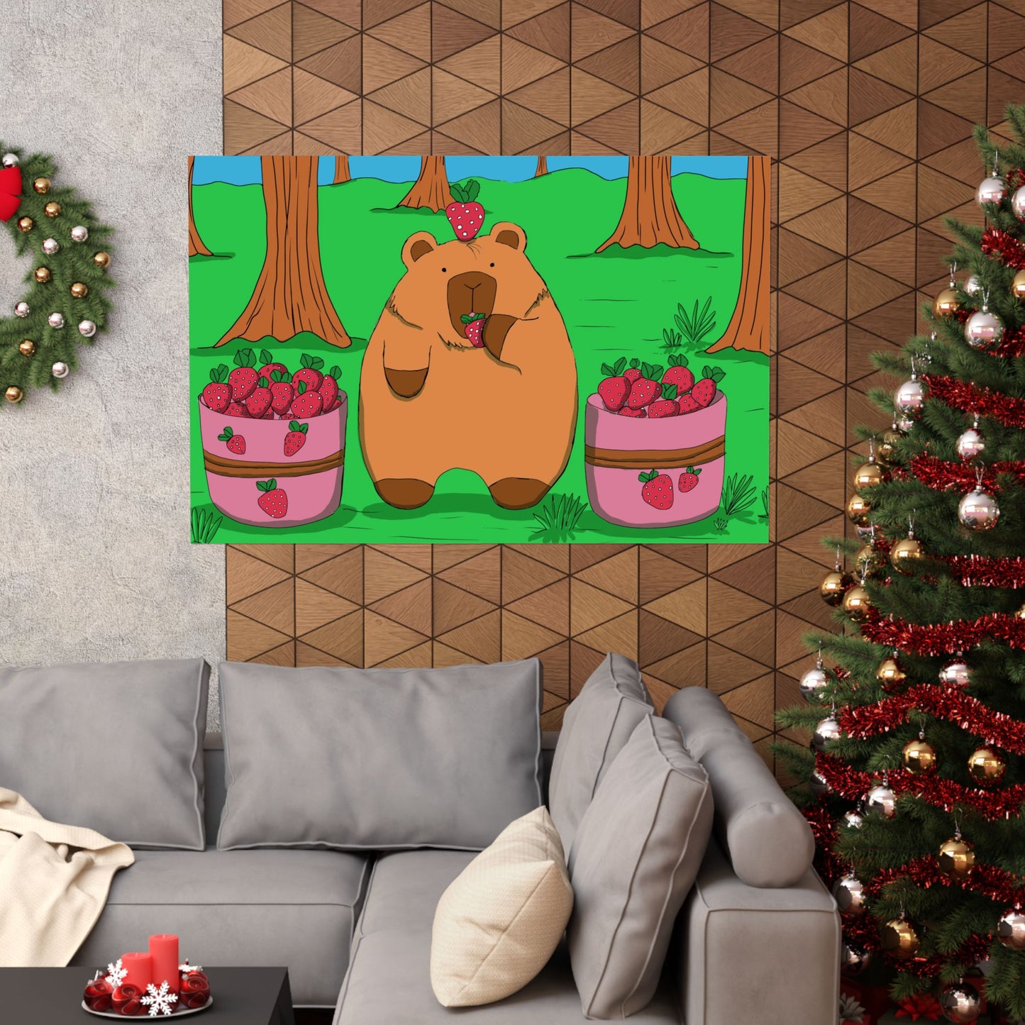 Capybara and Strawberries Colorful Print Poster