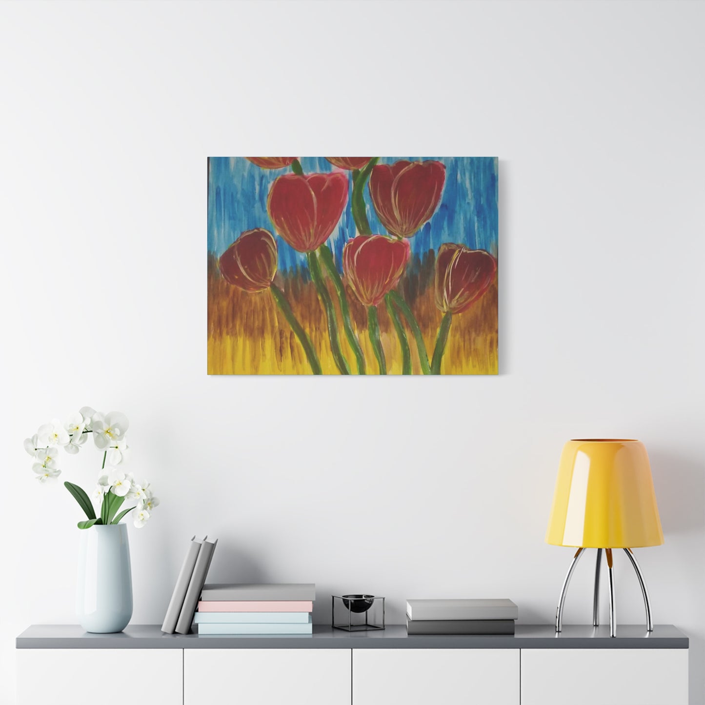 Canvas Print - Red Tulips with Colorful Background