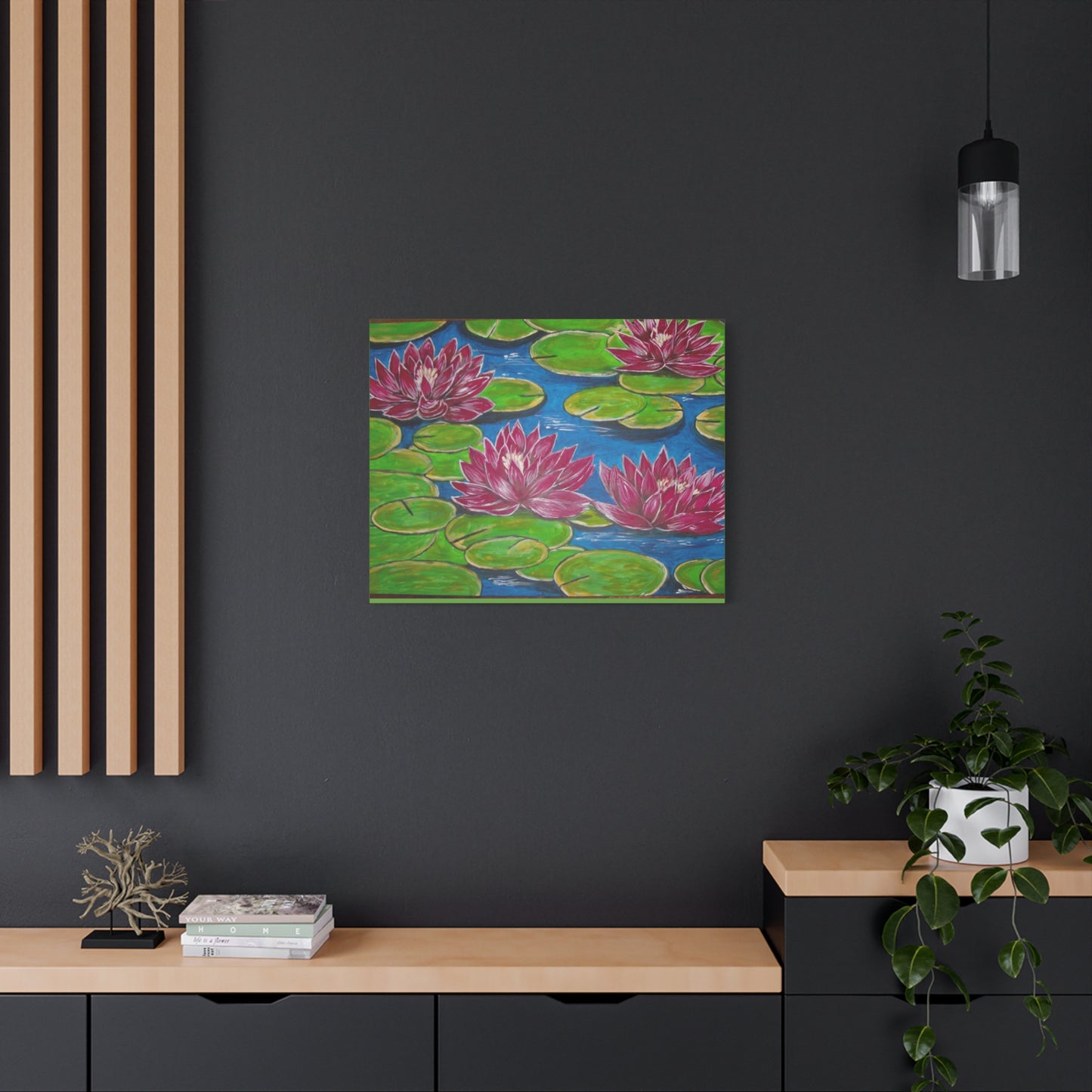 Canvas Print - Water Lilies Flowers and Lily Pad Leaves