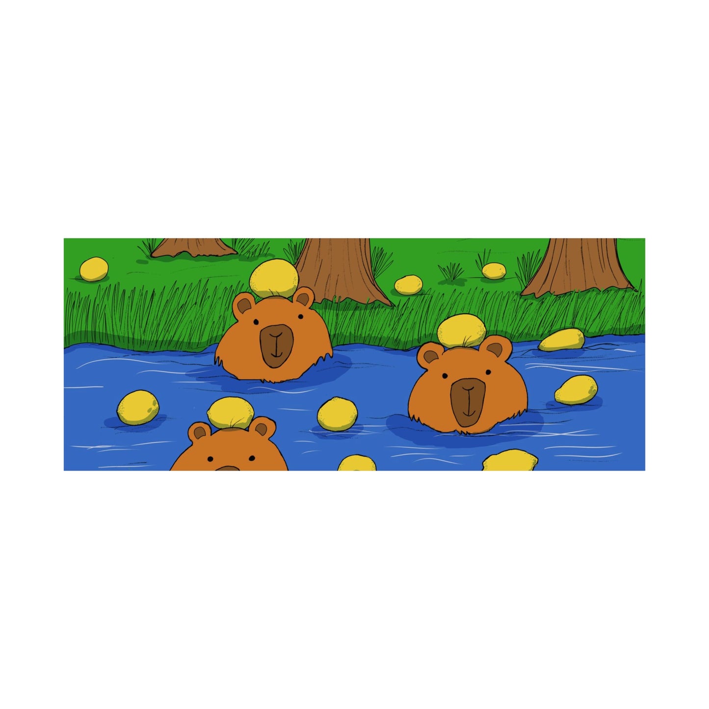 Poster Print - Cute Capybaras in Water with Lemons Design