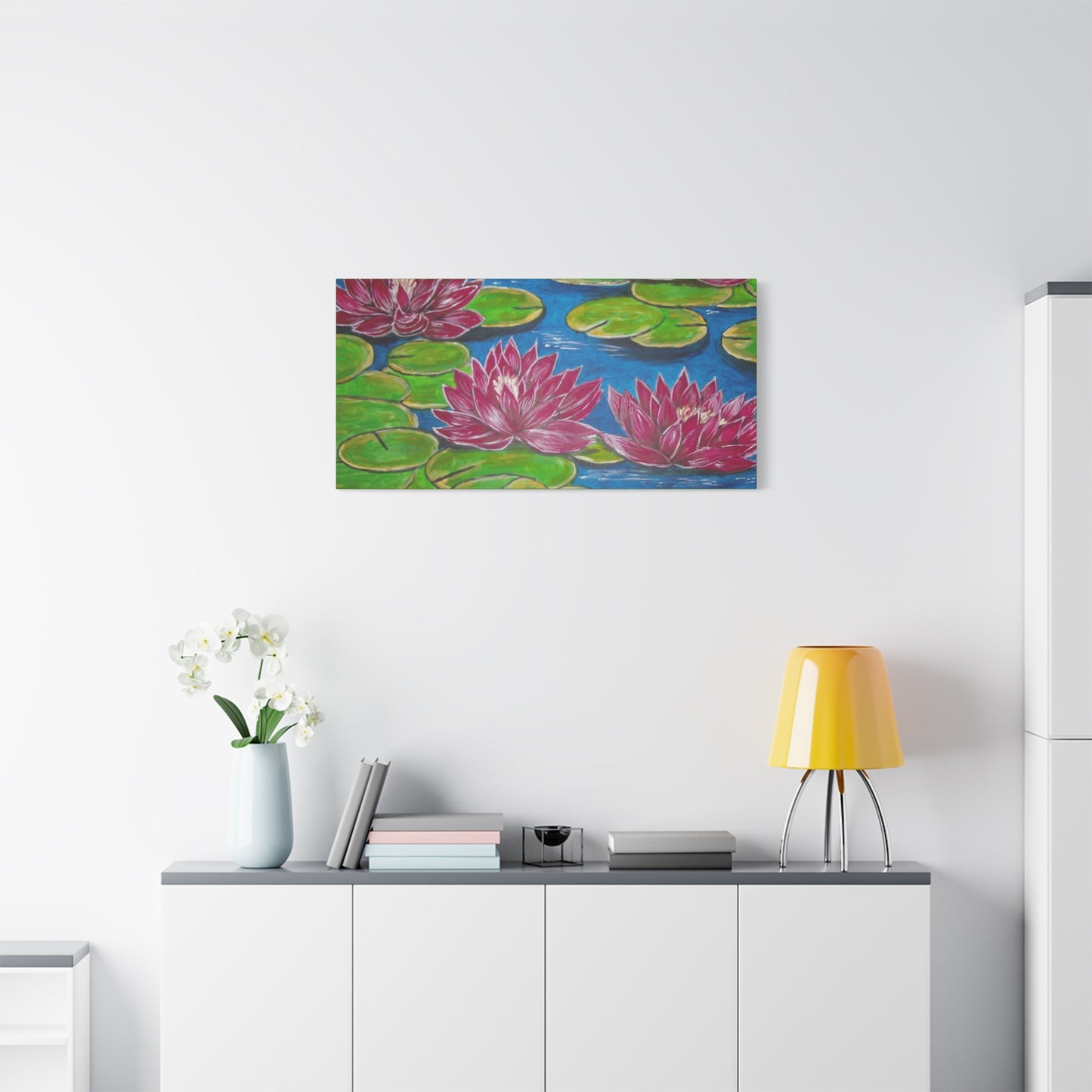 Canvas Print - Water Lilies Flowers and Lily Pad Leaves