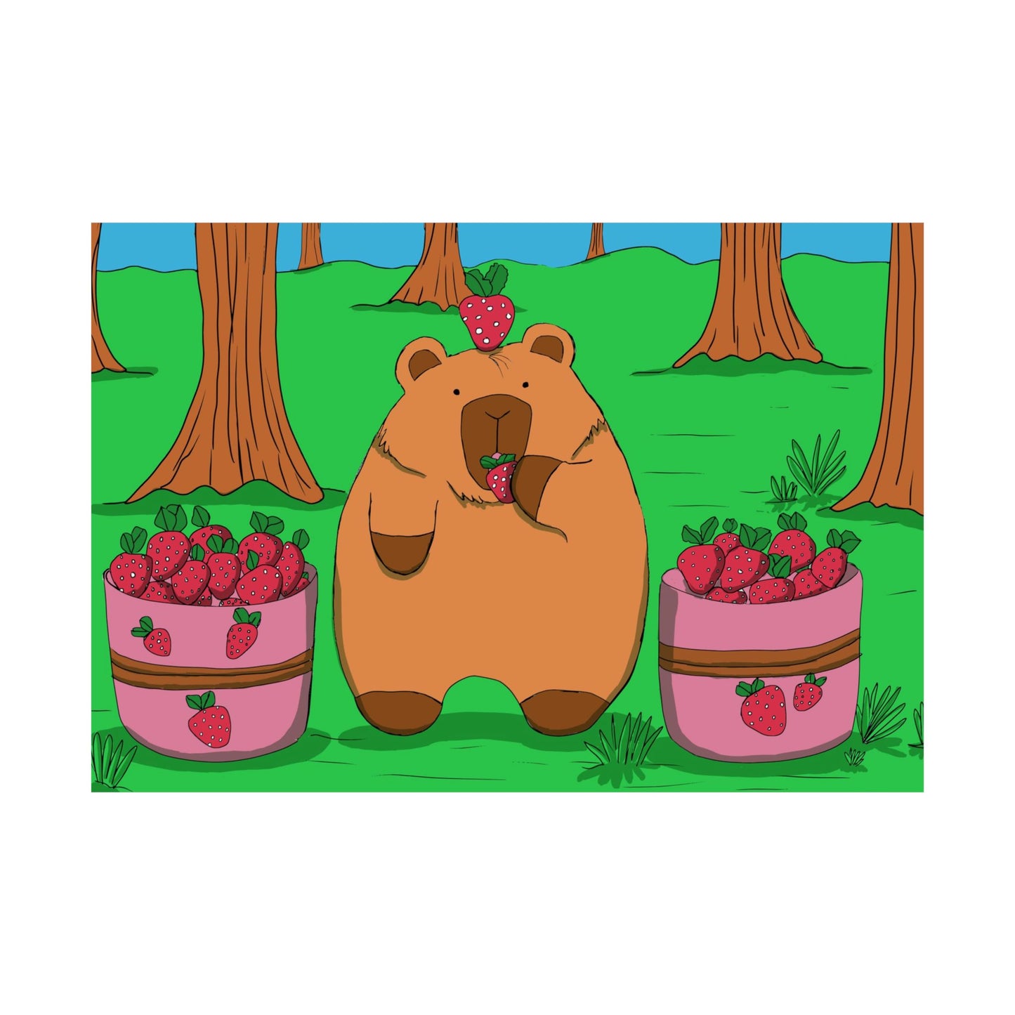 Capybara and Strawberries Colorful Print Poster