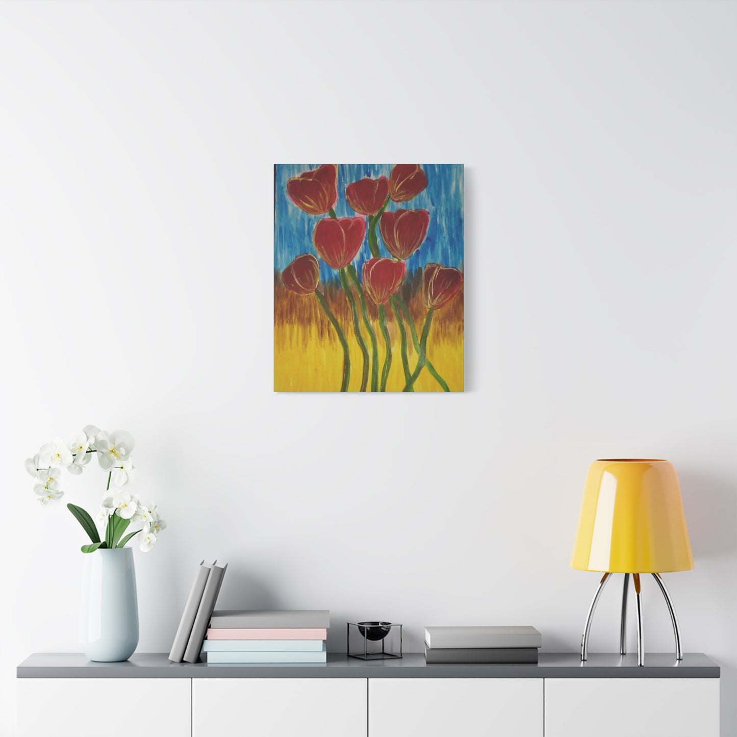 Canvas Print - Red Tulips with Colorful Background