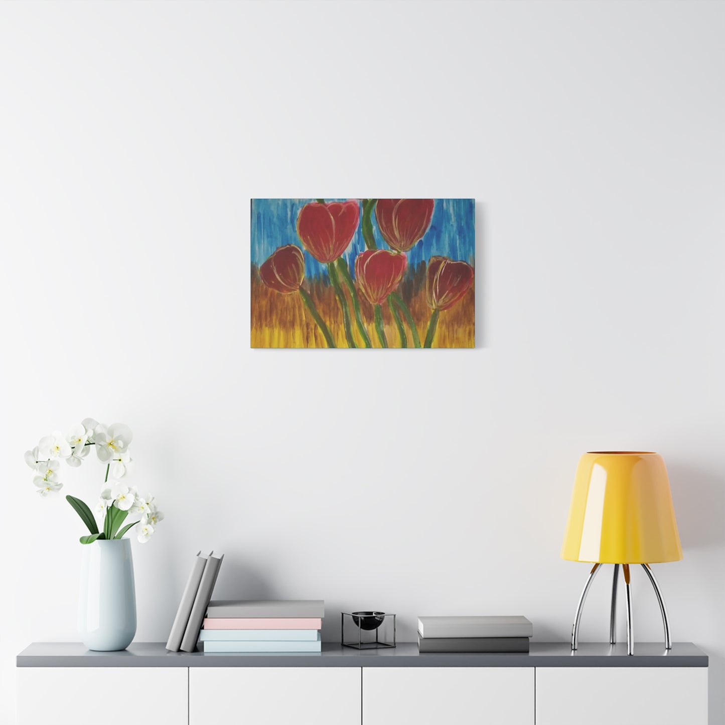 Canvas Print - Red Tulips with Colorful Background