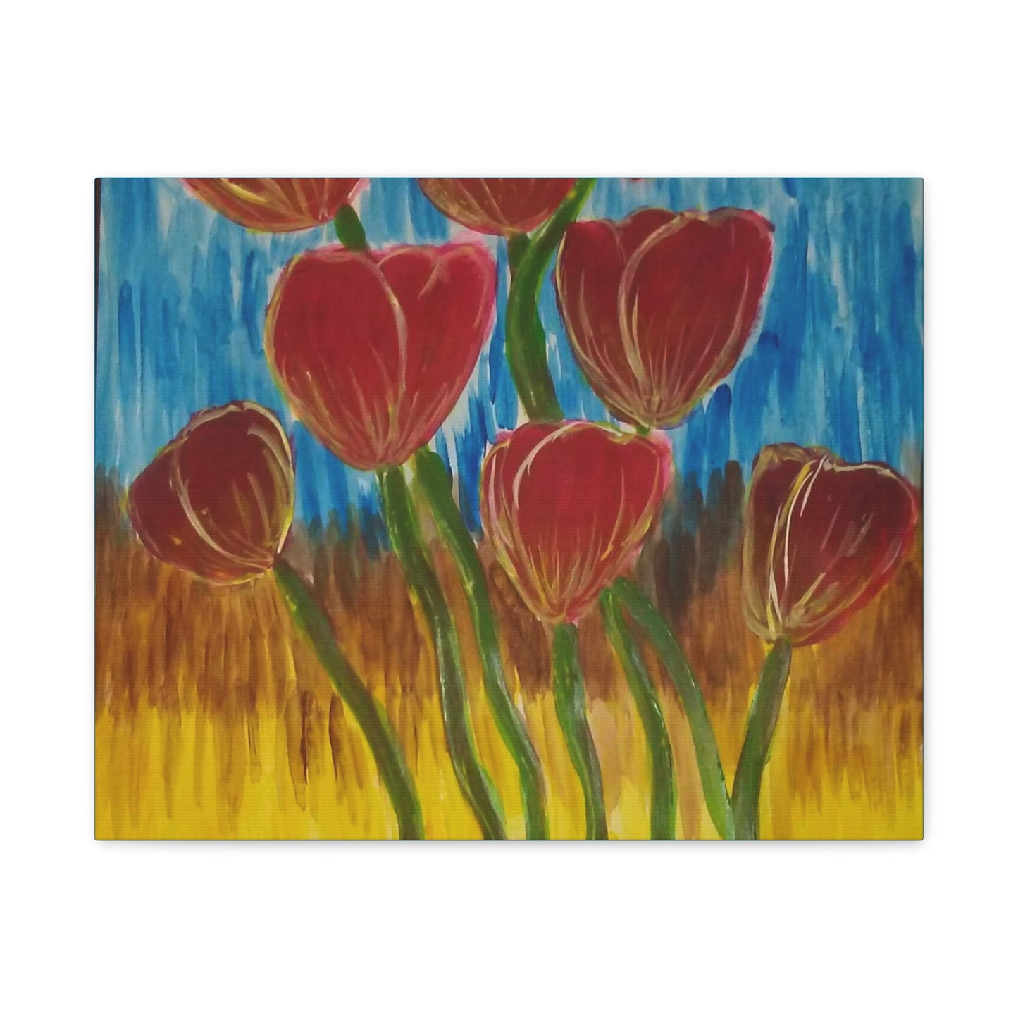 Canvas Print - Red Tulips with Colorful Background