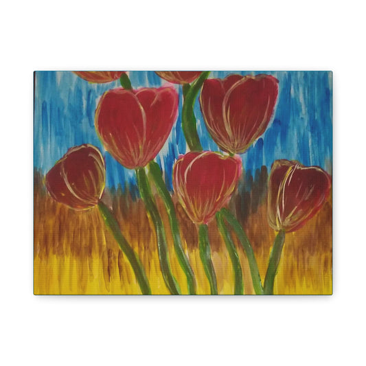 Canvas Print - Red Tulips with Colorful Background