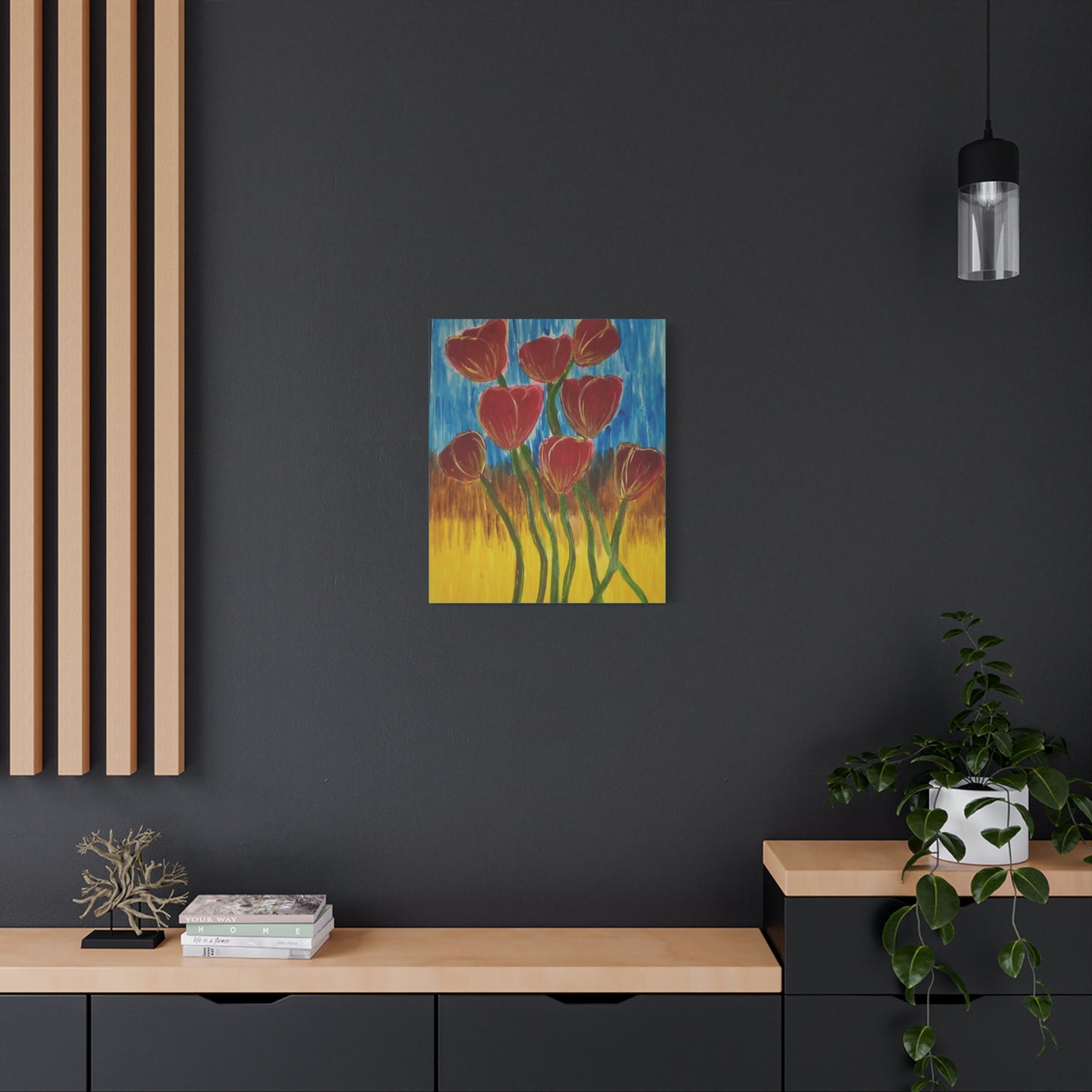 Canvas Print - Red Tulips with Colorful Background