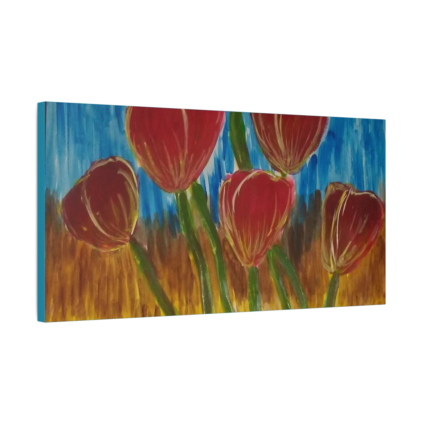 Canvas Print - Red Tulips with Colorful Background