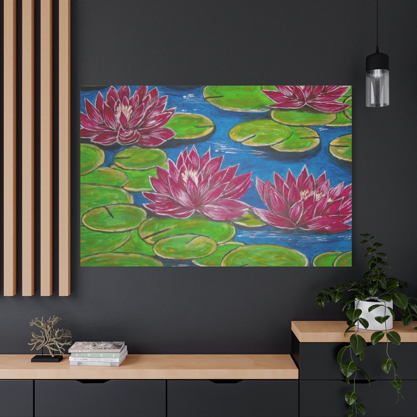 Canvas Print - Water Lilies Flowers and Lily Pad Leaves