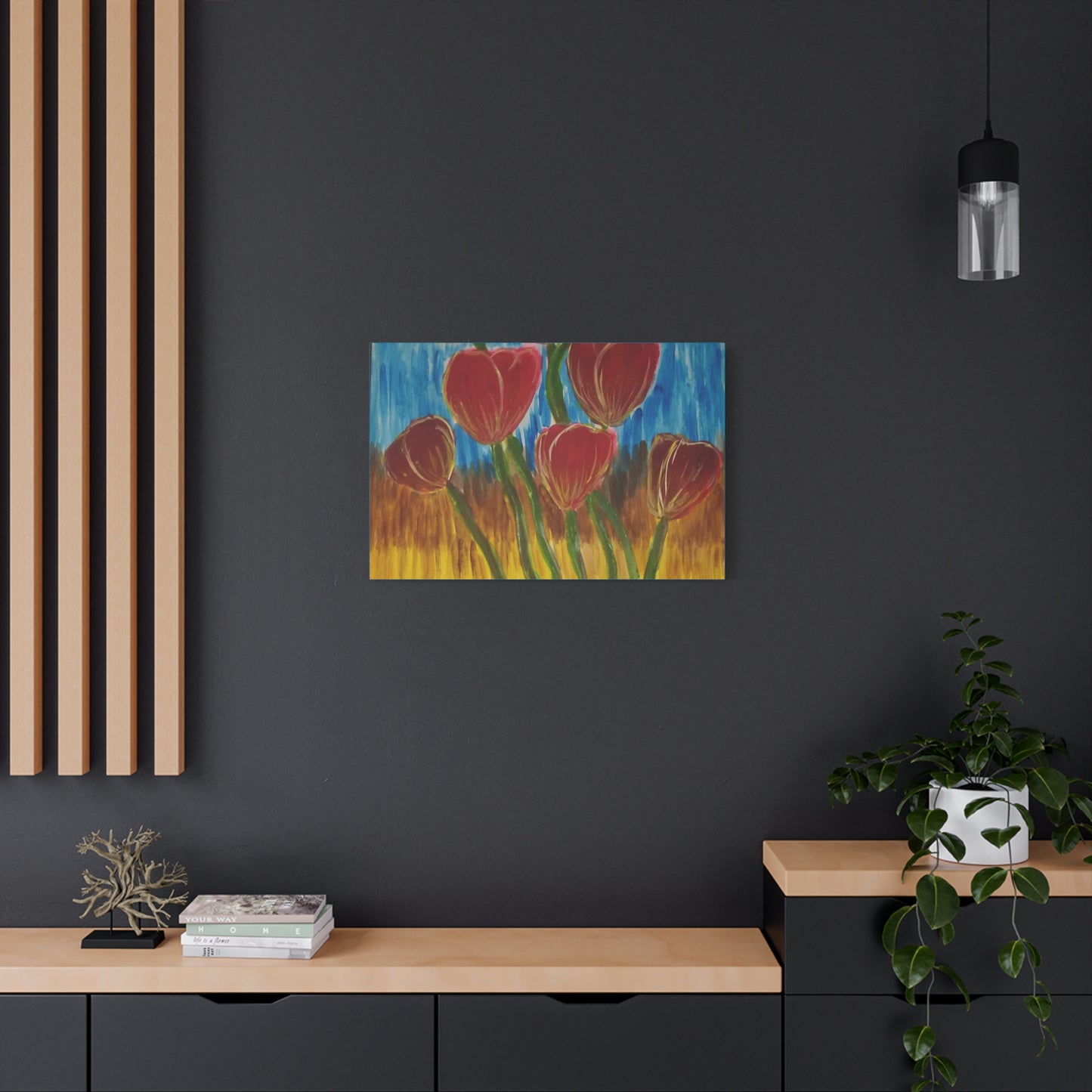 Canvas Print - Red Tulips with Colorful Background