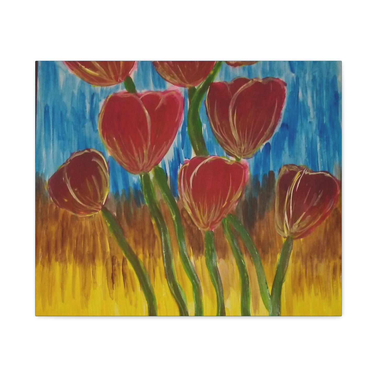 Canvas Print - Red Tulips with Colorful Background