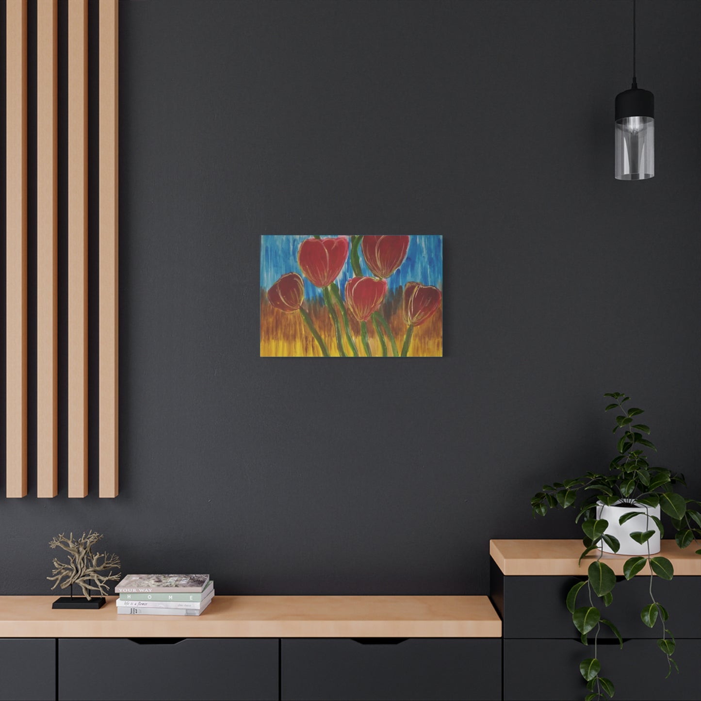 Canvas Print - Red Tulips with Colorful Background