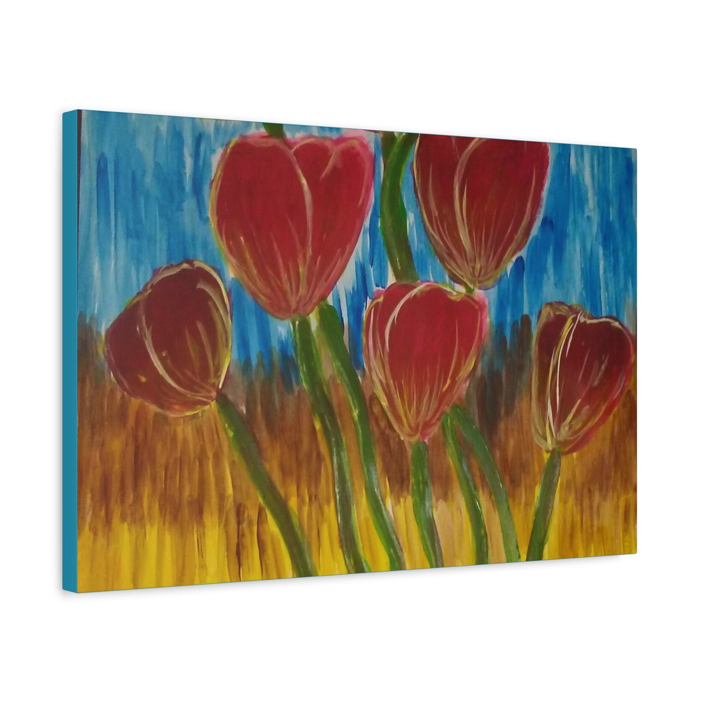 Canvas Print - Red Tulips with Colorful Background