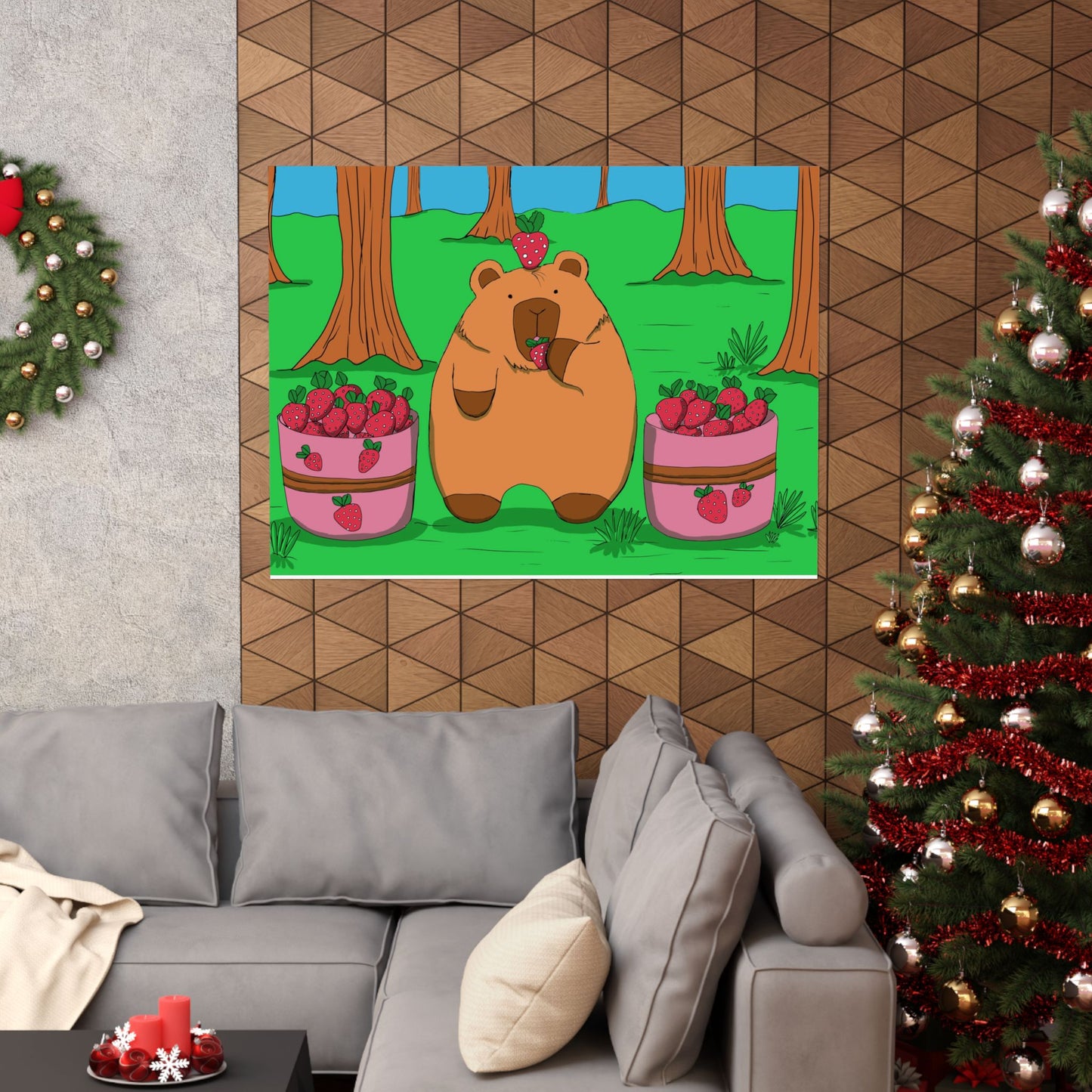 Capybara and Strawberries Colorful Print Poster