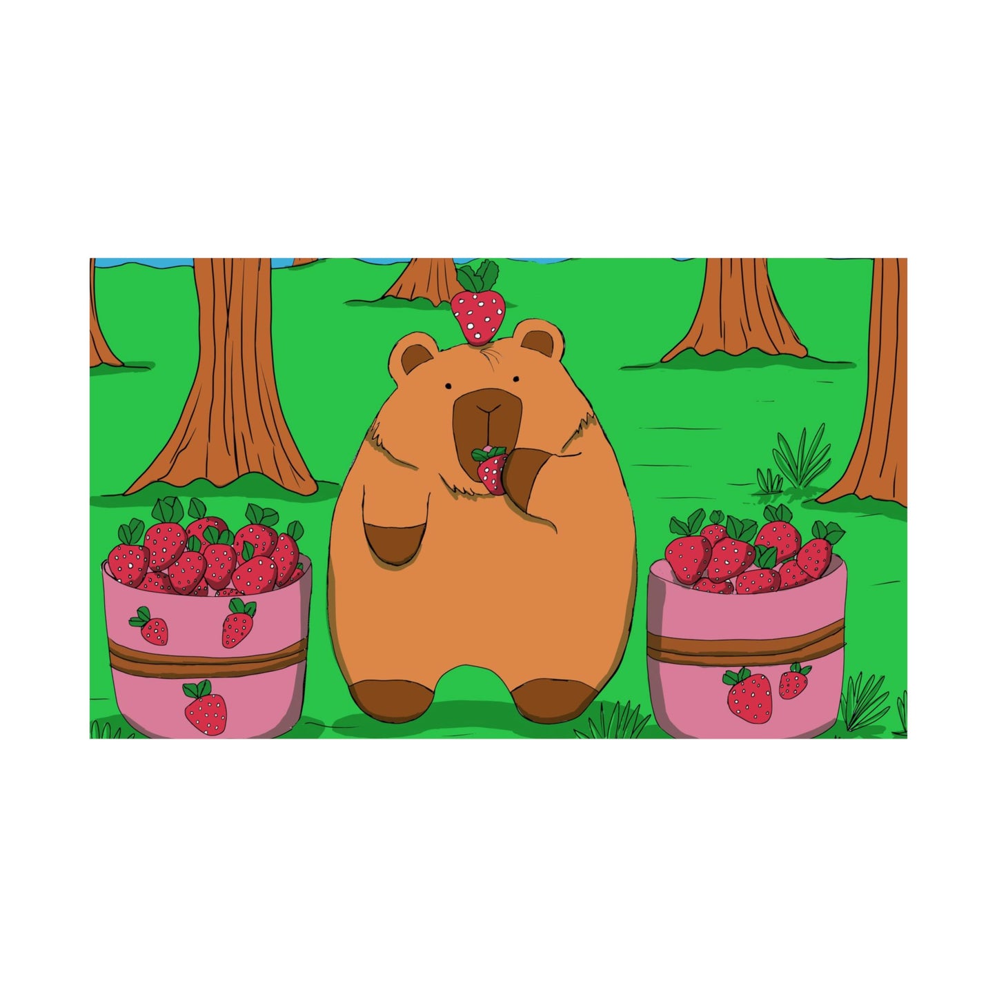 Capybara and Strawberries Colorful Print Poster