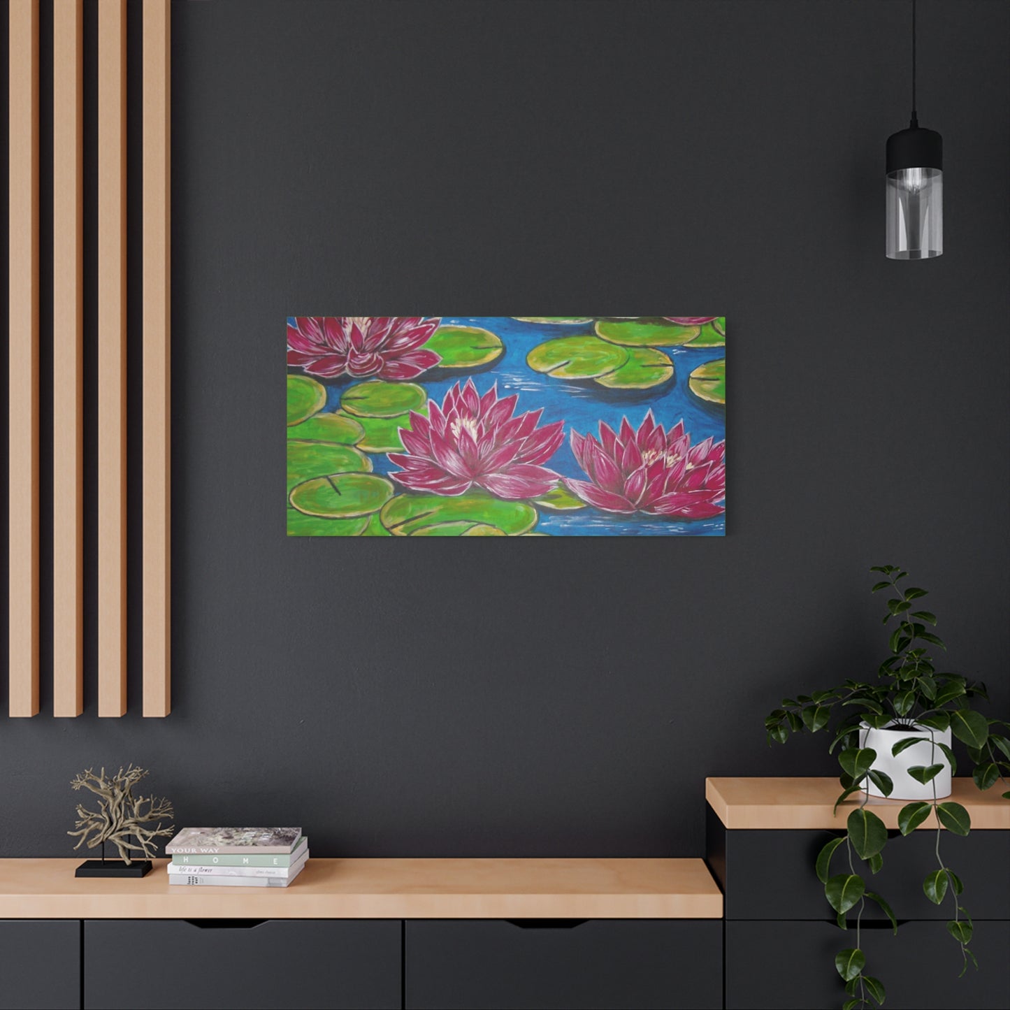 Canvas Print - Water Lilies Flowers and Lily Pad Leaves