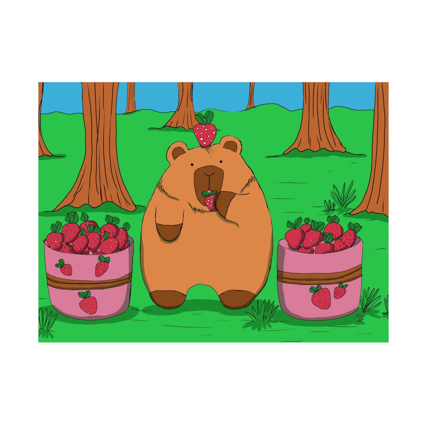 Capybara and Strawberries Colorful Print Poster