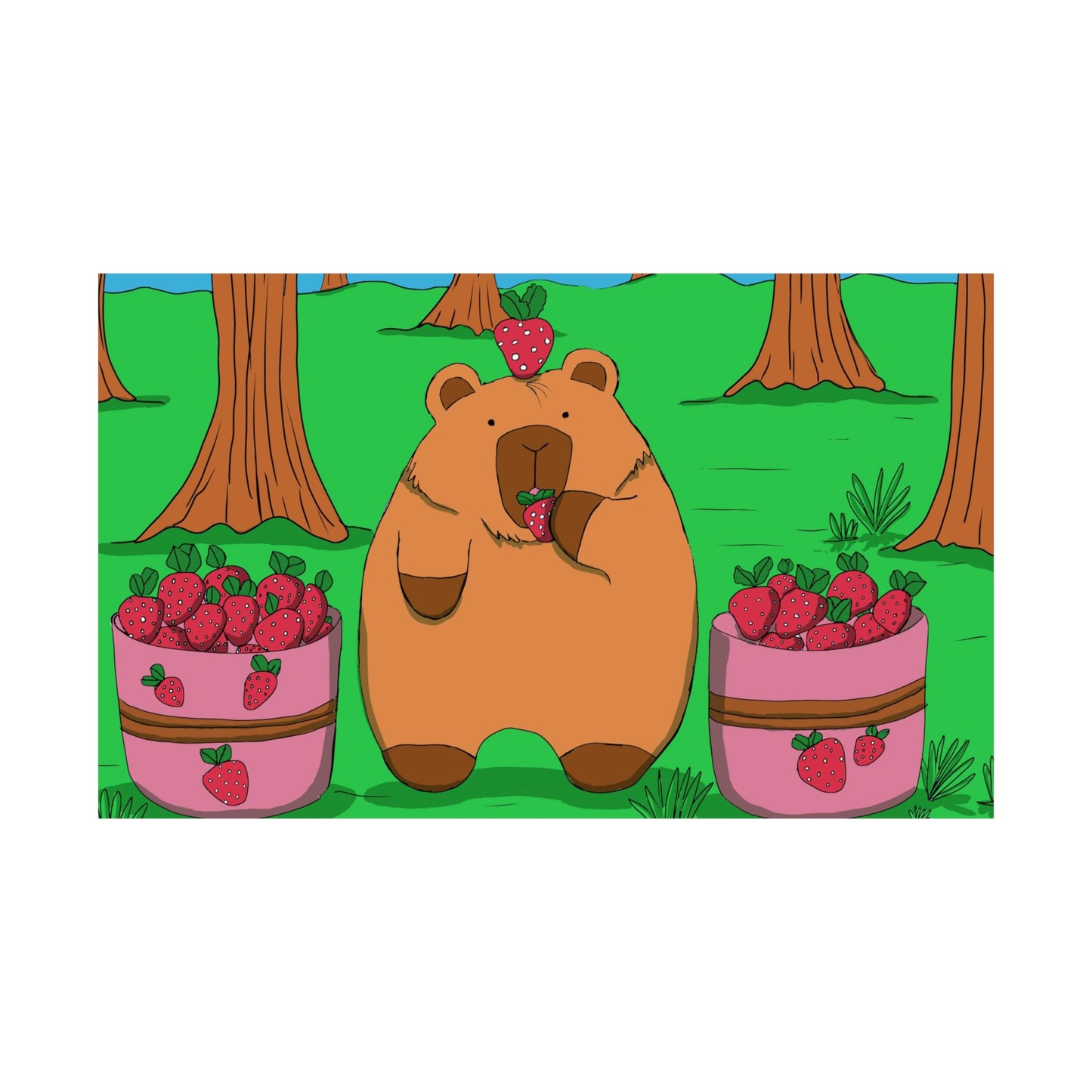 Capybara and Strawberries Colorful Print Poster