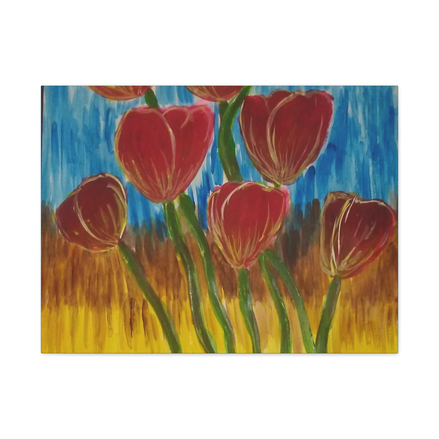 Canvas Print - Red Tulips with Colorful Background