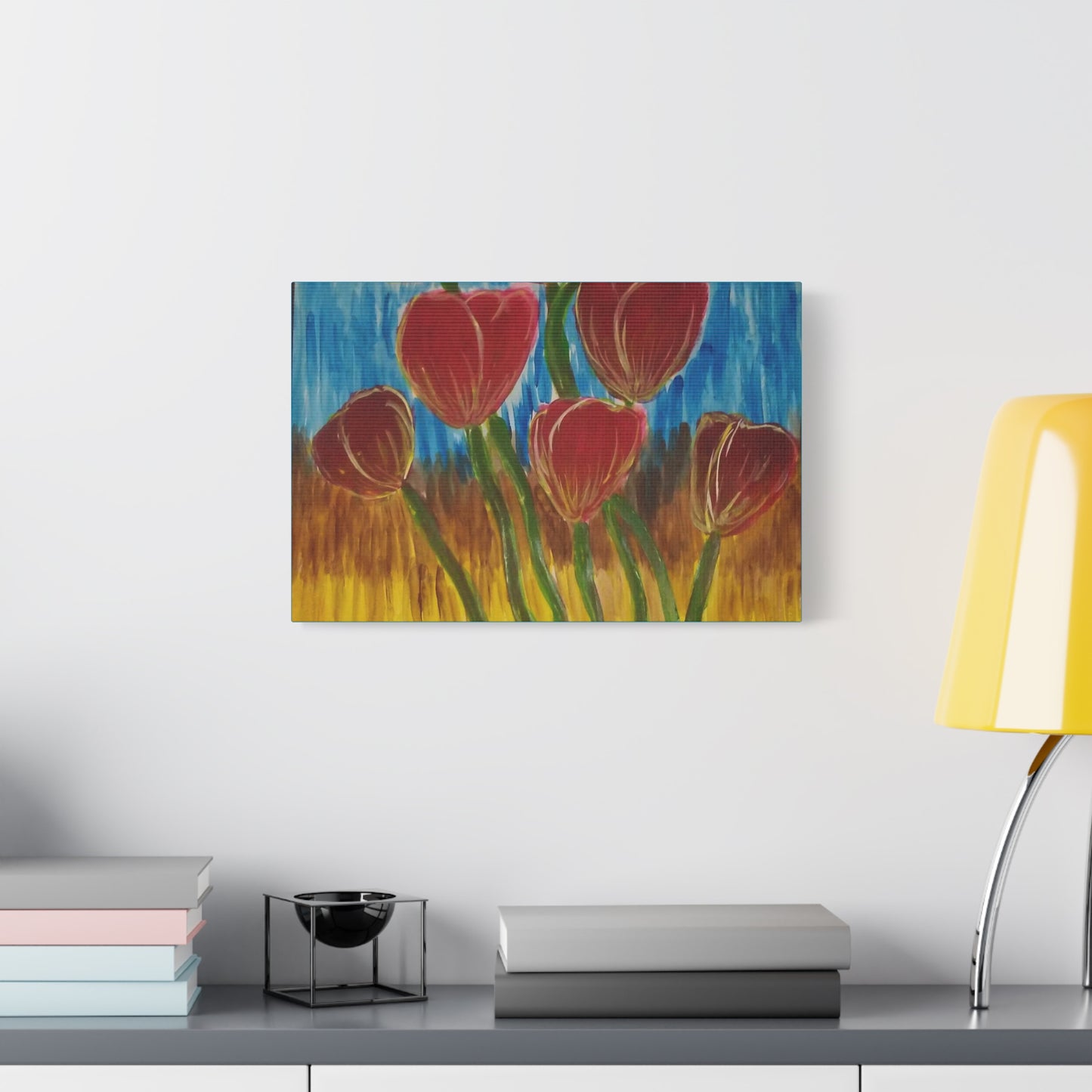 Canvas Print - Red Tulips with Colorful Background