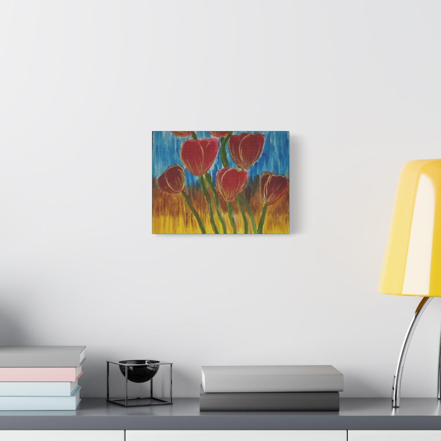 Canvas Print - Red Tulips with Colorful Background