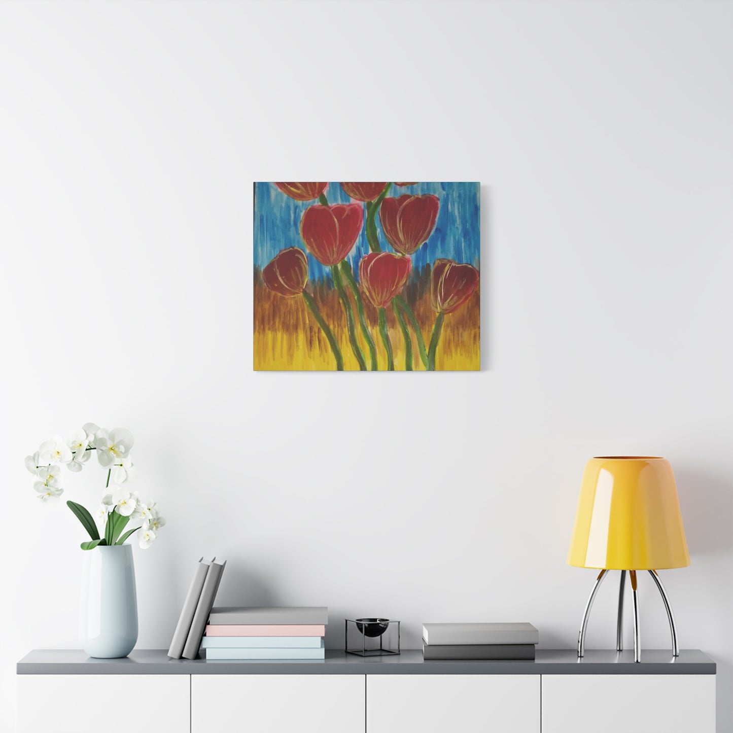 Canvas Print - Red Tulips with Colorful Background