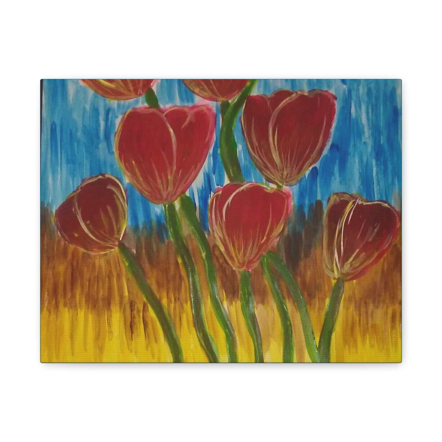 Canvas Print - Red Tulips with Colorful Background