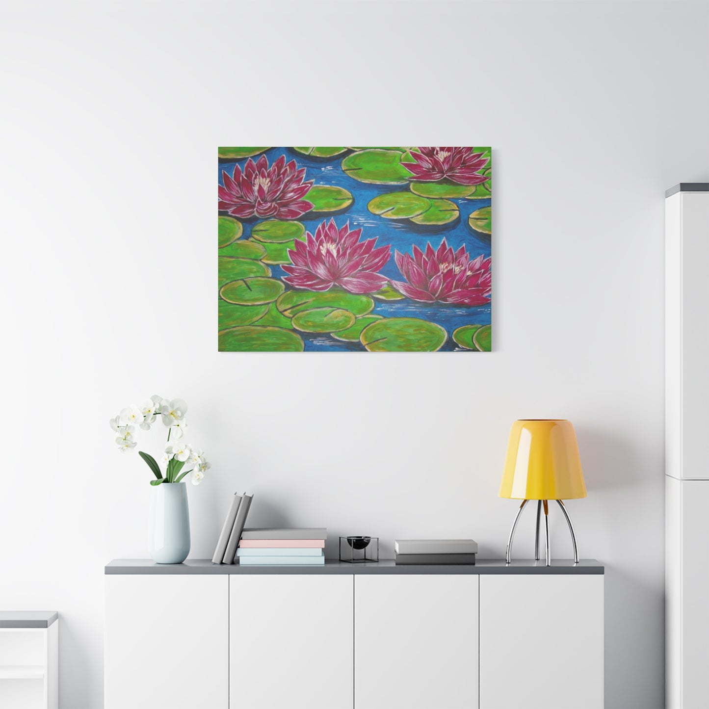 Canvas Print - Water Lilies Flowers and Lily Pad Leaves