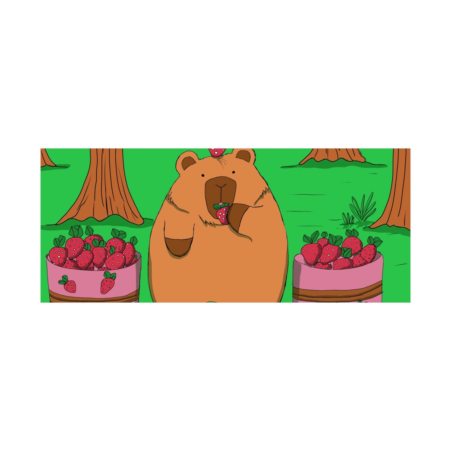 Capybara and Strawberries Colorful Print Poster