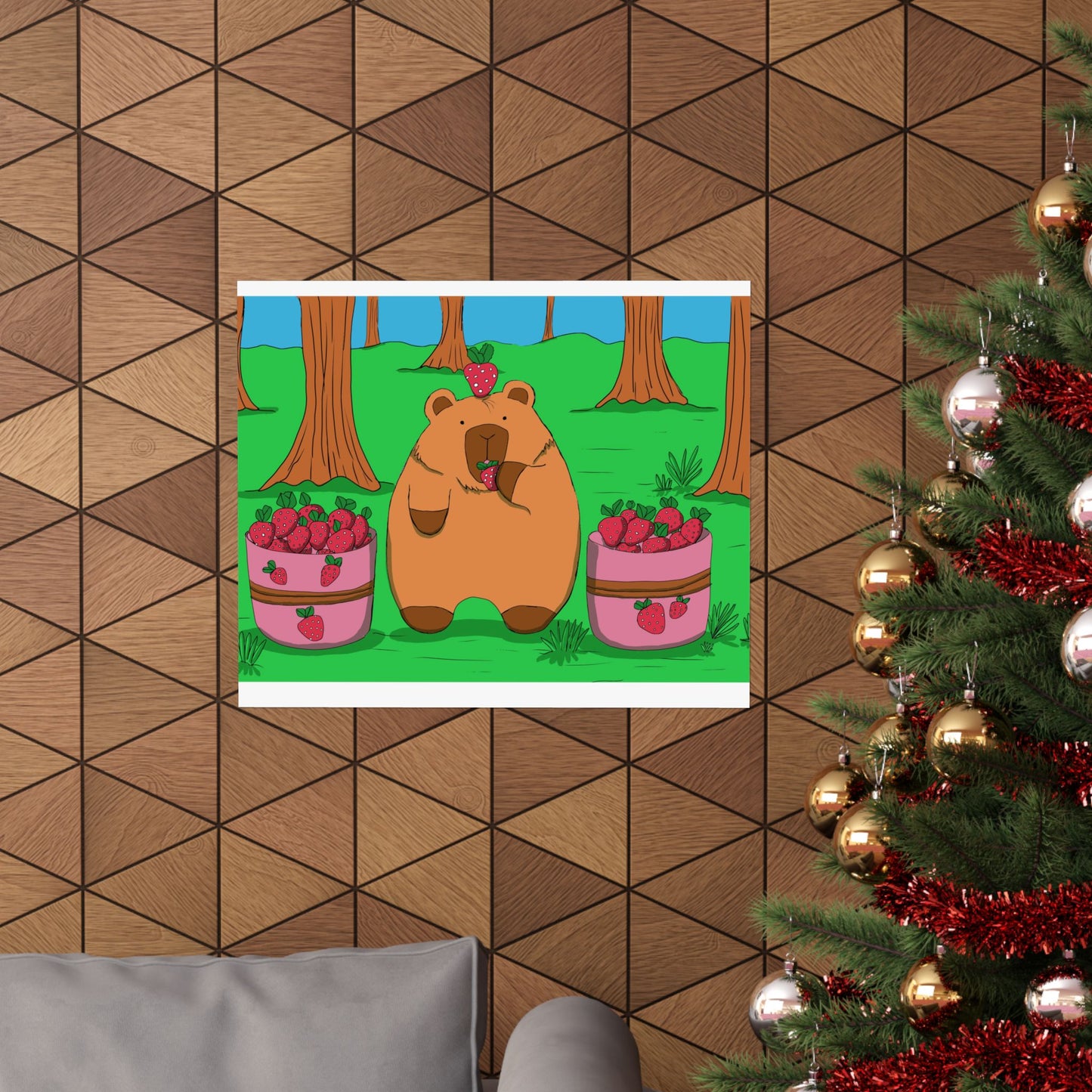 Capybara and Strawberries Colorful Print Poster