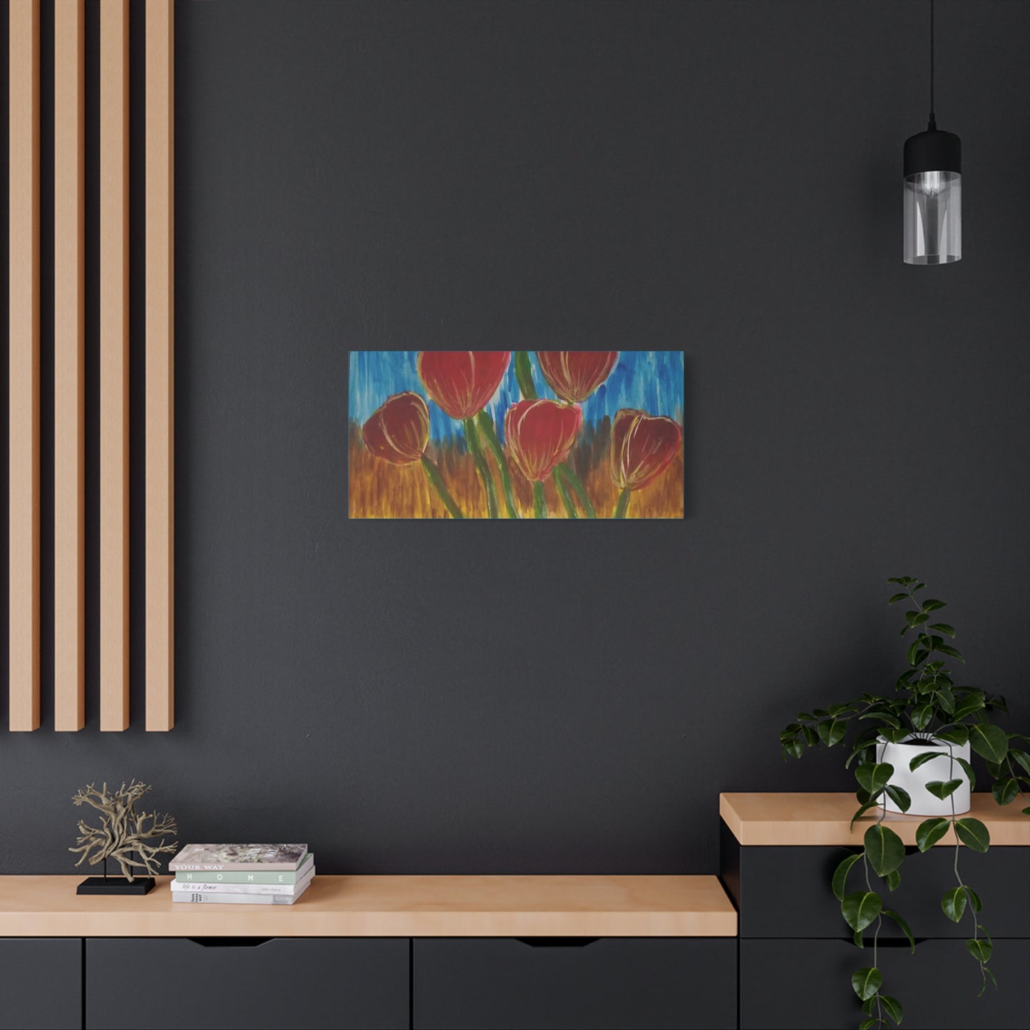 Canvas Print - Red Tulips with Colorful Background