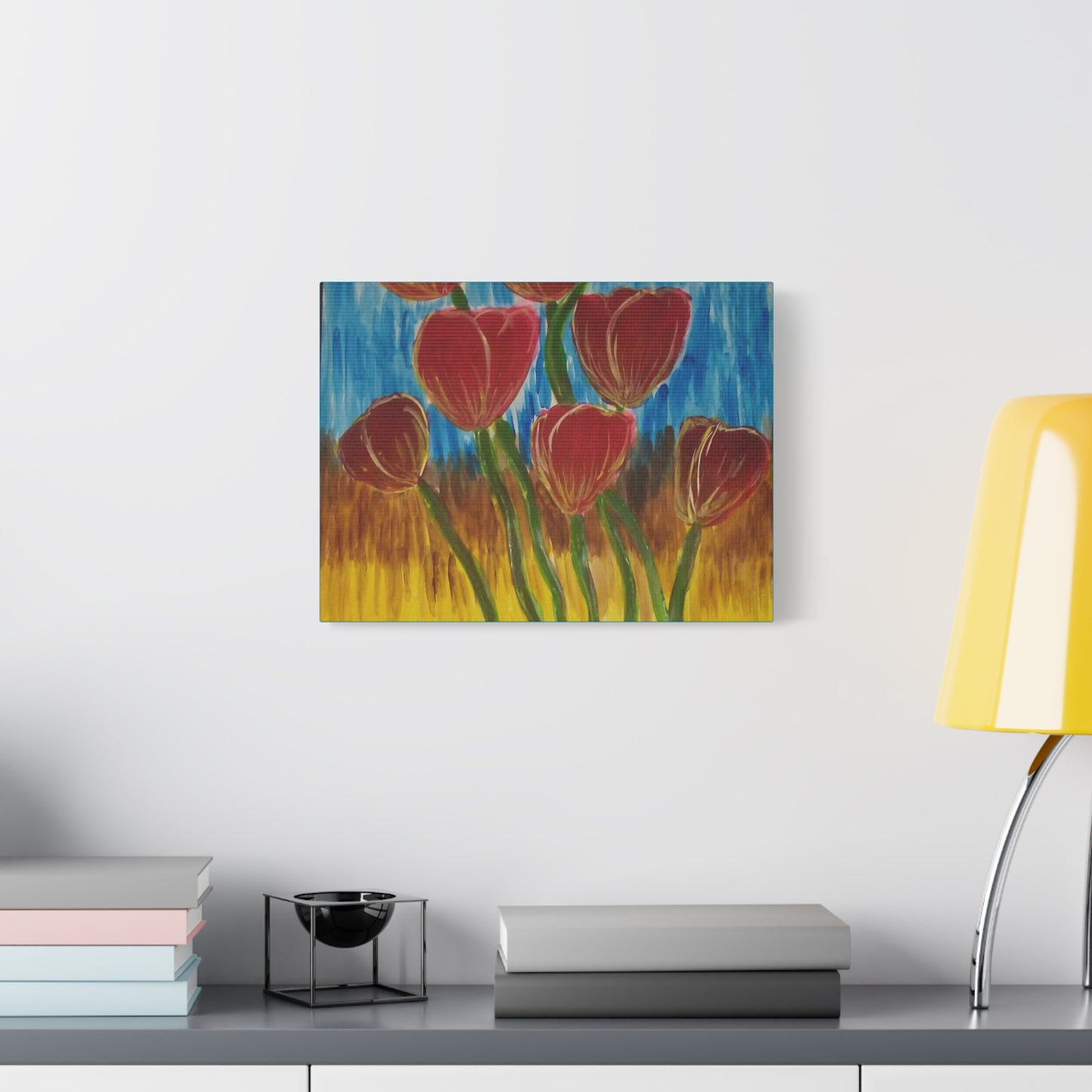 Canvas Print - Red Tulips with Colorful Background