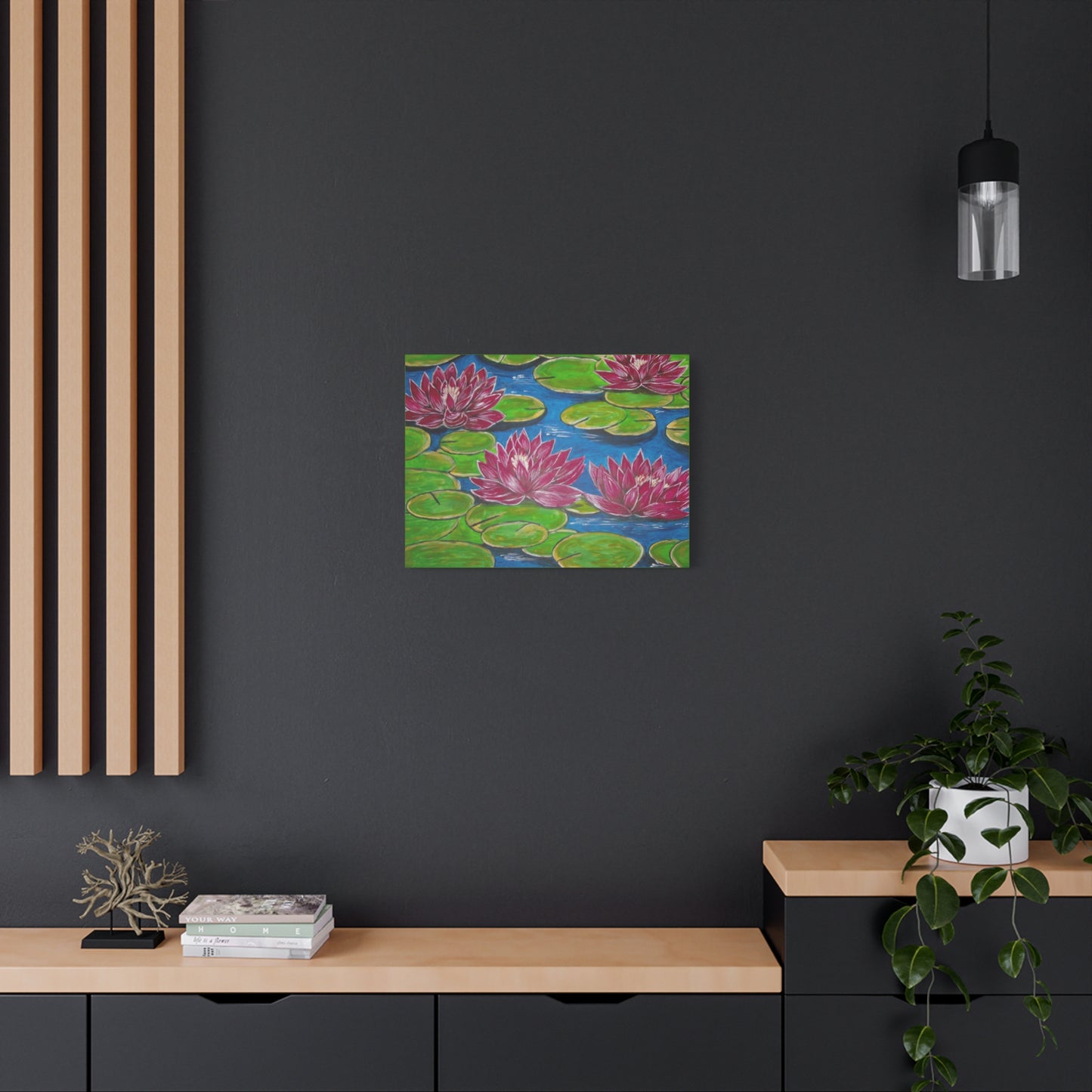 Canvas Print - Water Lilies Flowers and Lily Pad Leaves