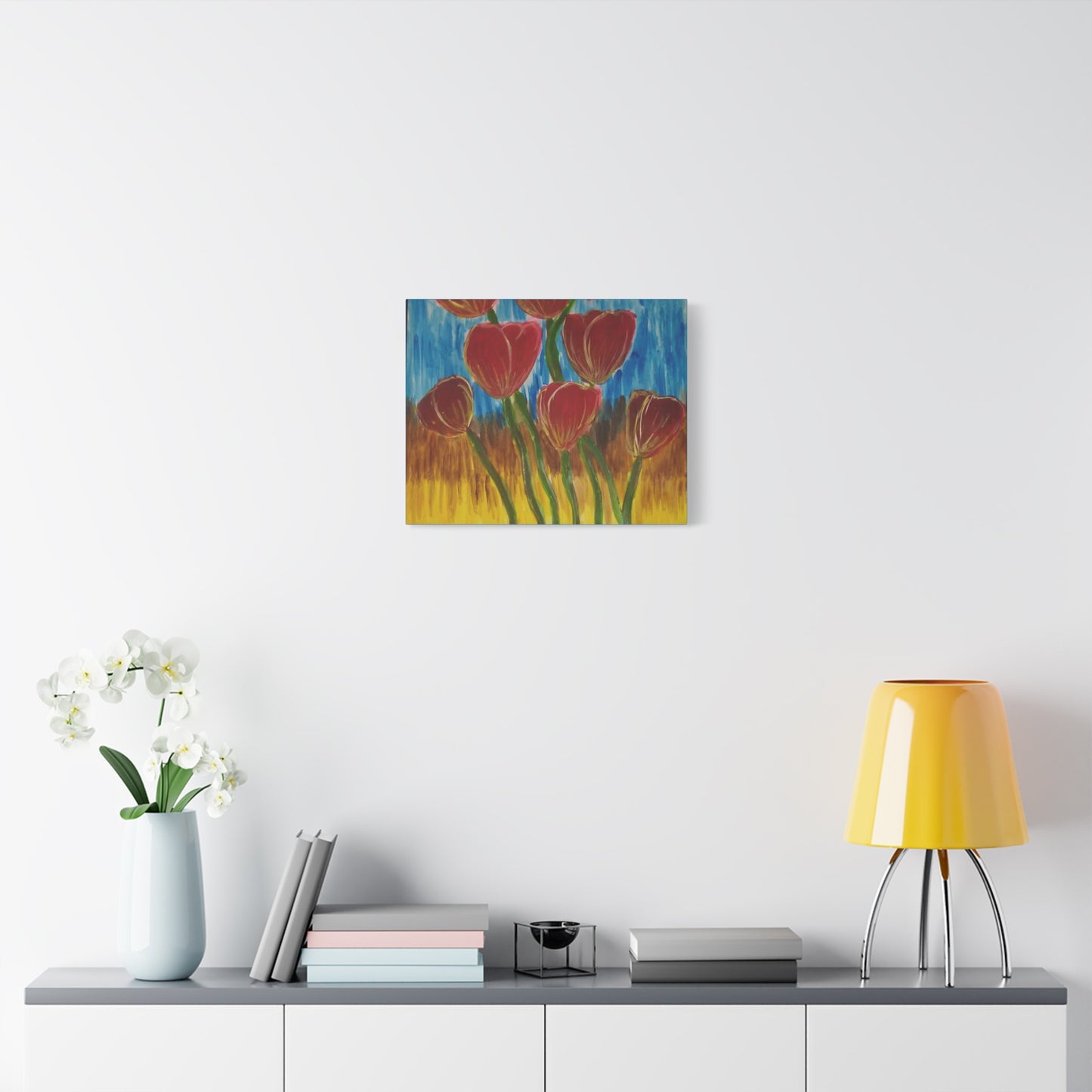 Canvas Print - Red Tulips with Colorful Background