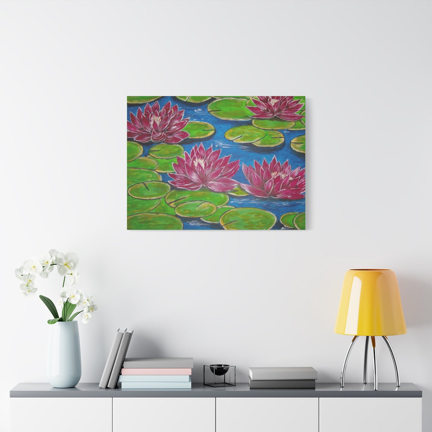 Canvas Print - Water Lilies Flowers and Lily Pad Leaves