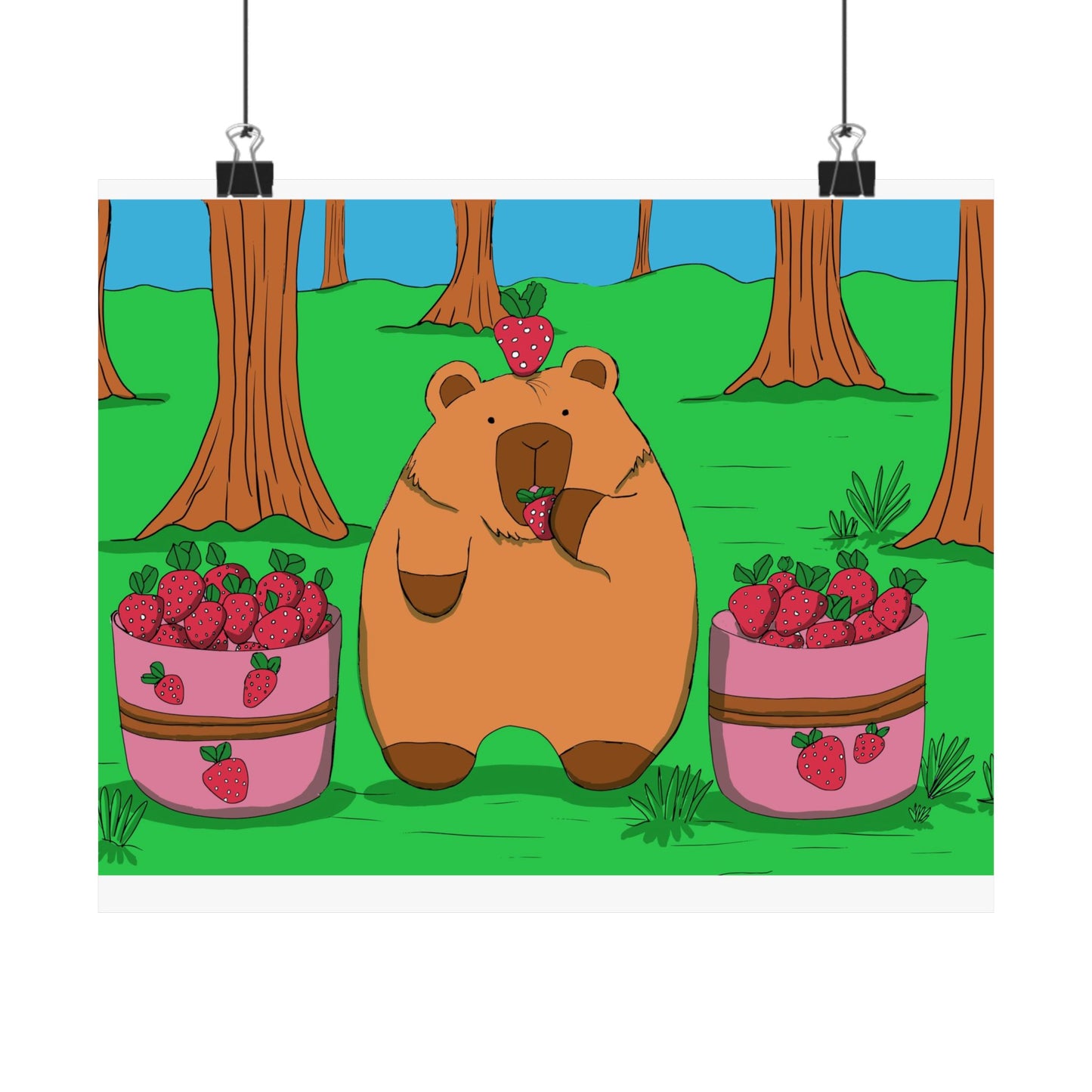 Capybara and Strawberries Colorful Print Poster