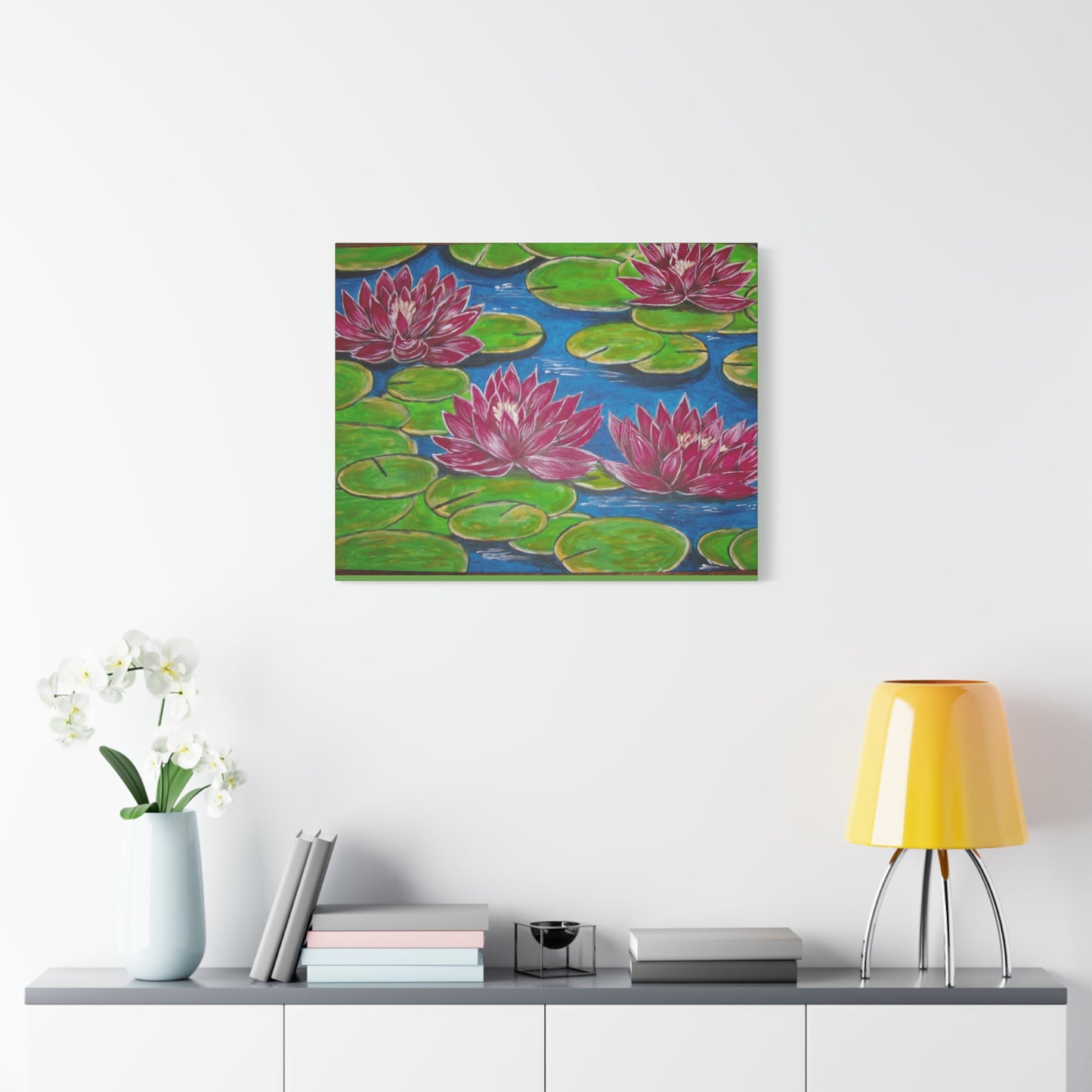 Canvas Print - Water Lilies Flowers and Lily Pad Leaves