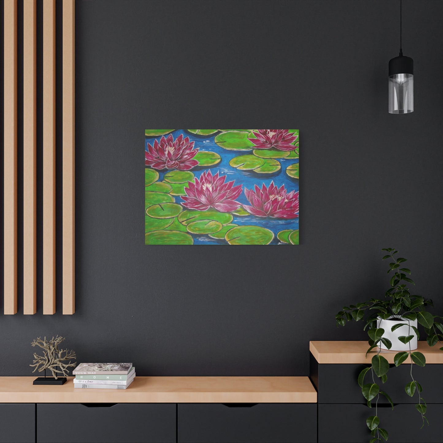 Canvas Print - Water Lilies Flowers and Lily Pad Leaves