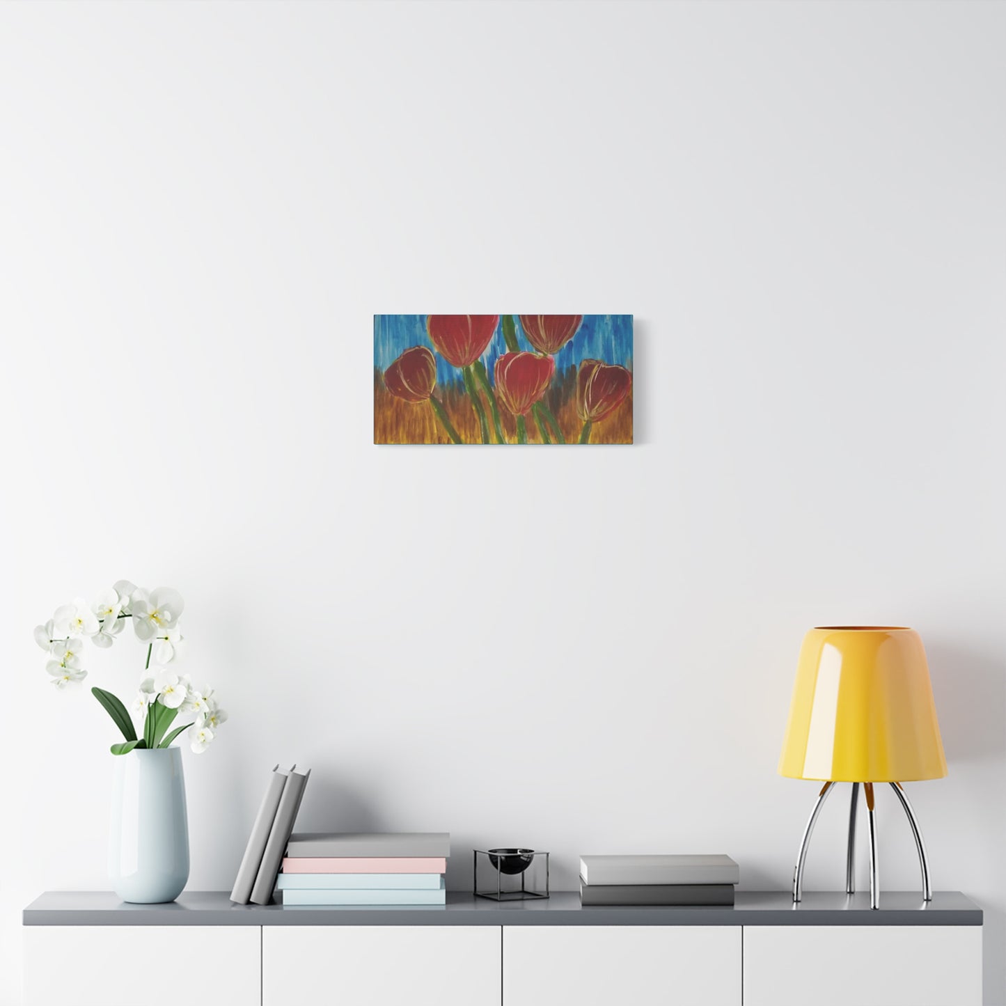 Canvas Print - Red Tulips with Colorful Background