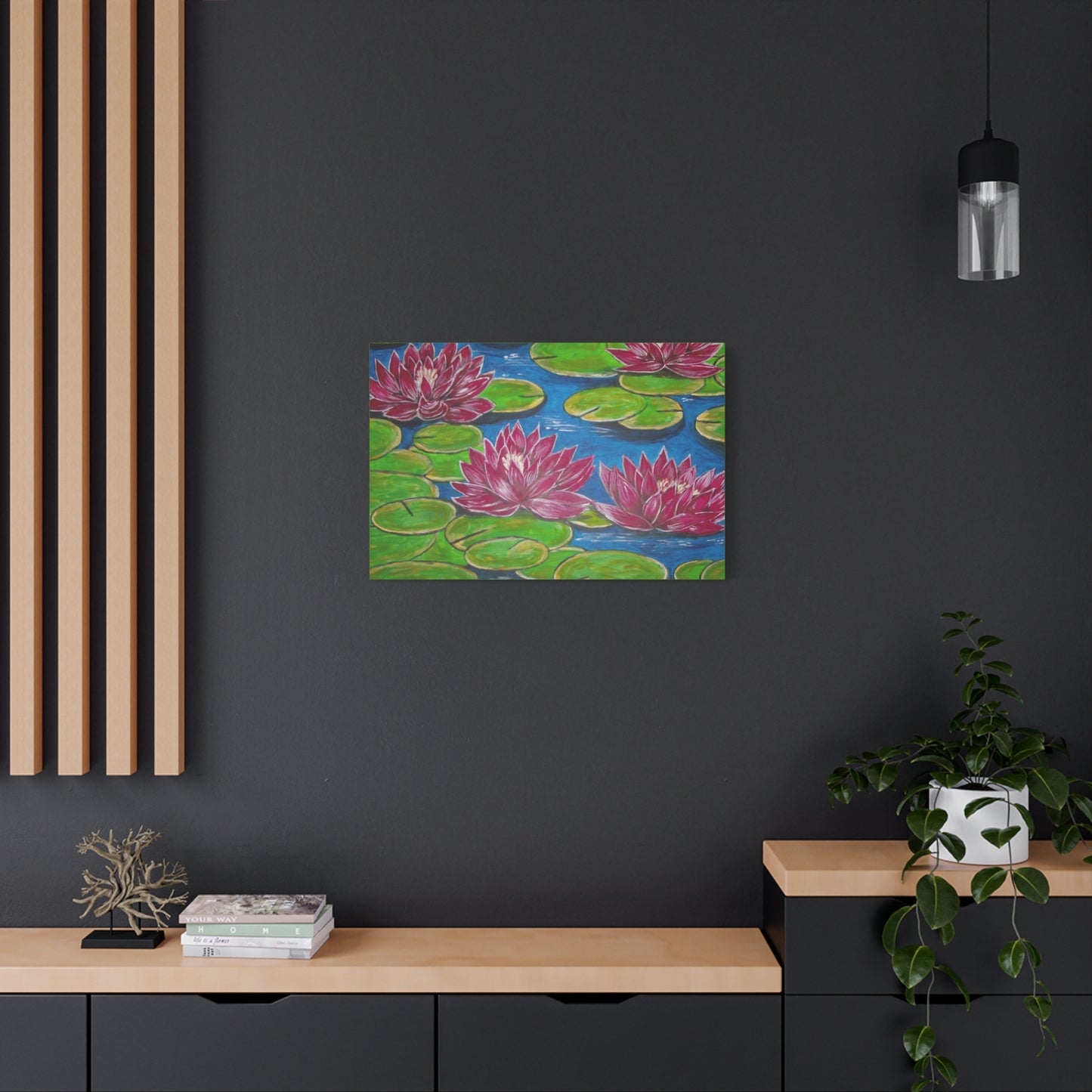 Canvas Print - Water Lilies Flowers and Lily Pad Leaves