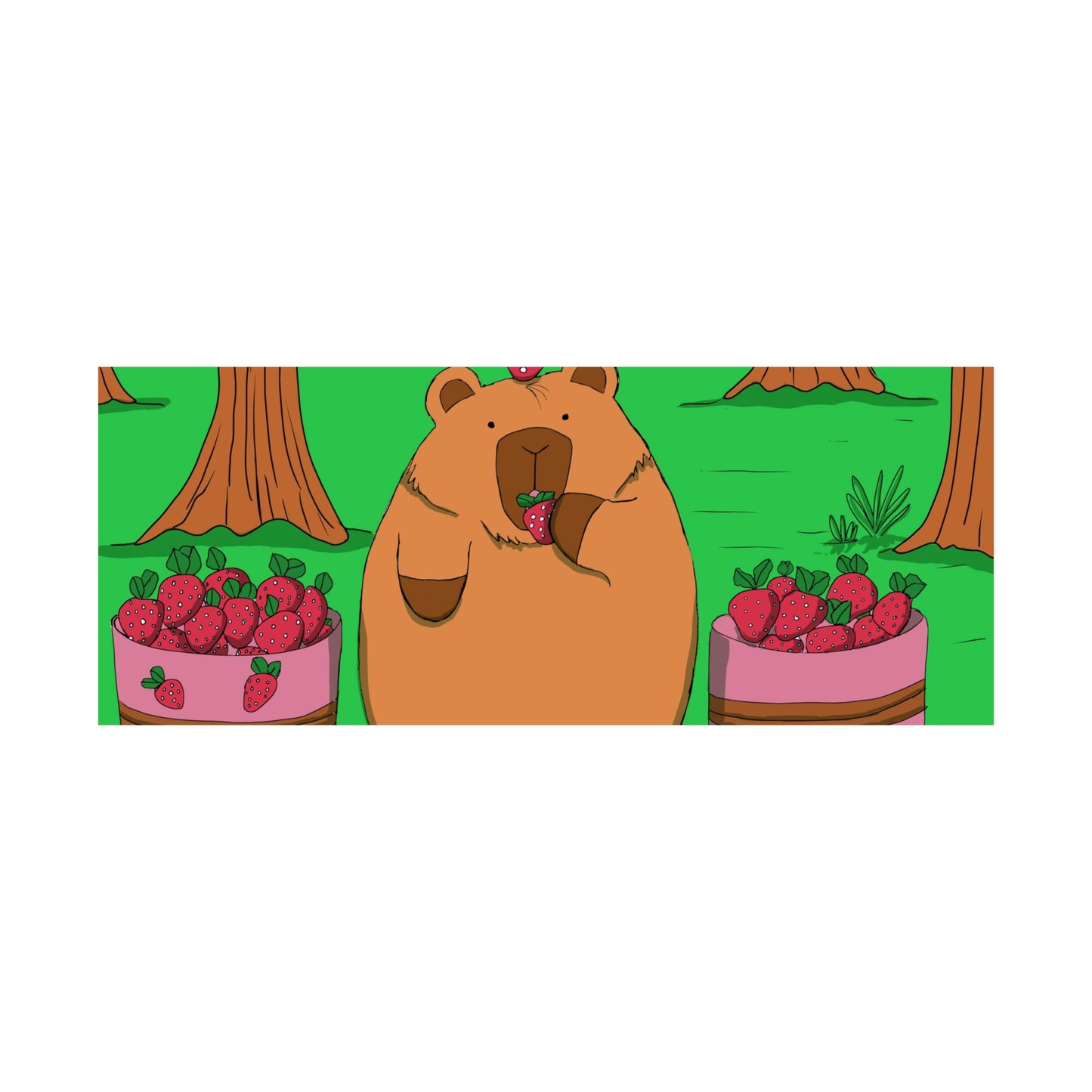 Capybara and Strawberries Colorful Print Poster