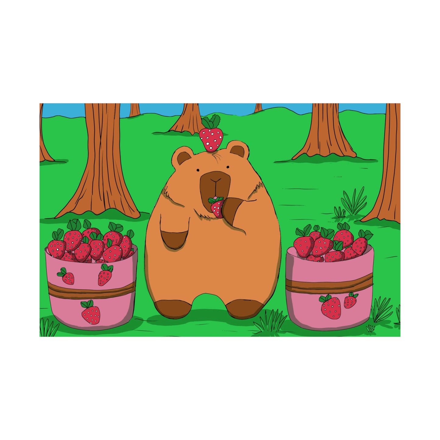 Capybara and Strawberries Colorful Print Poster