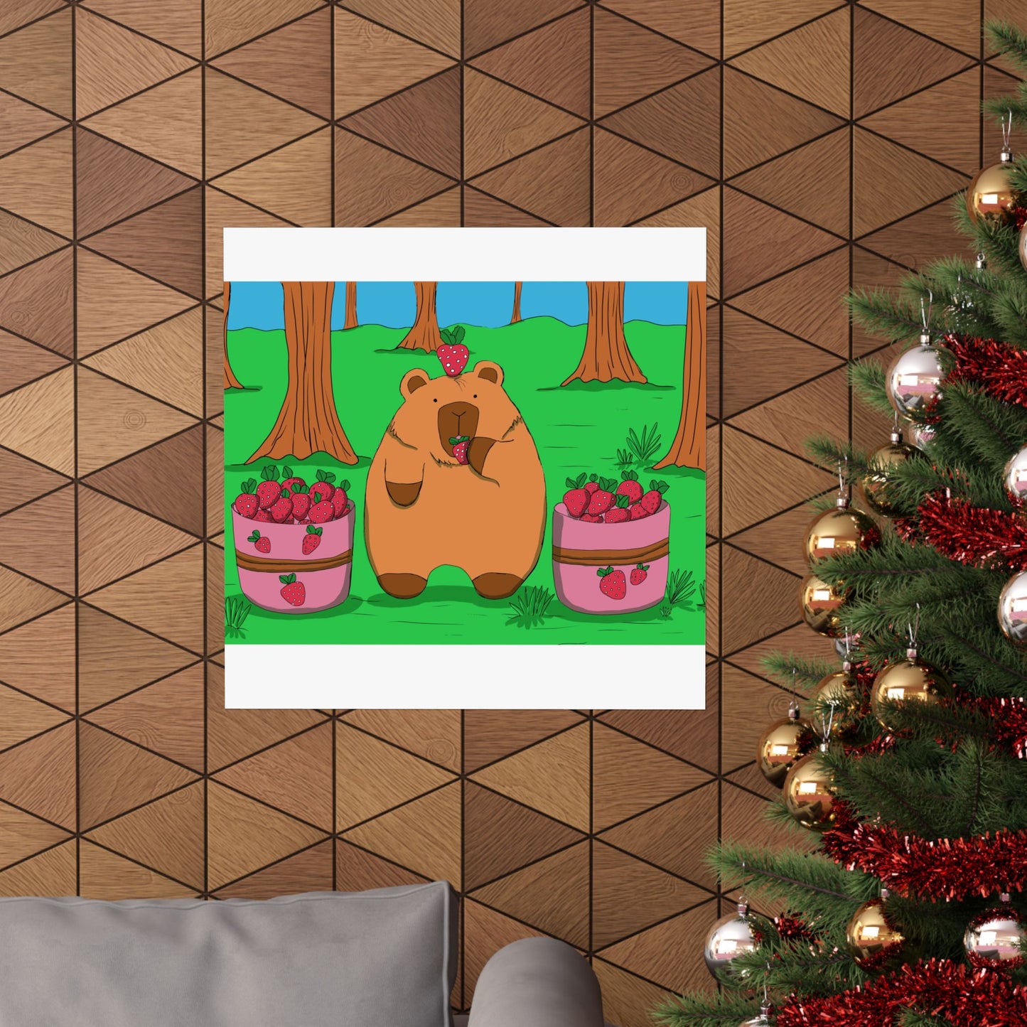 Capybara and Strawberries Colorful Print Poster