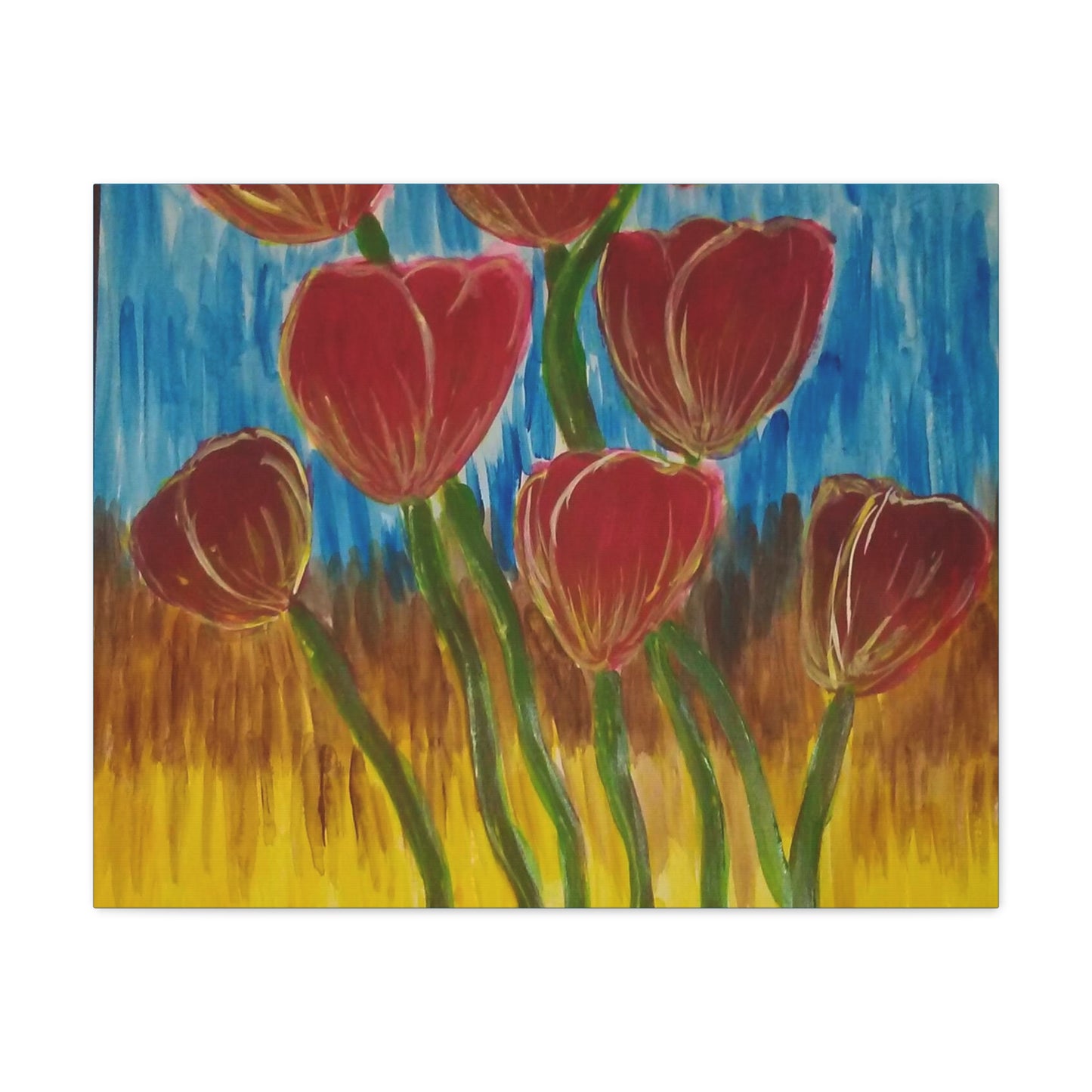 Canvas Print - Red Tulips with Colorful Background