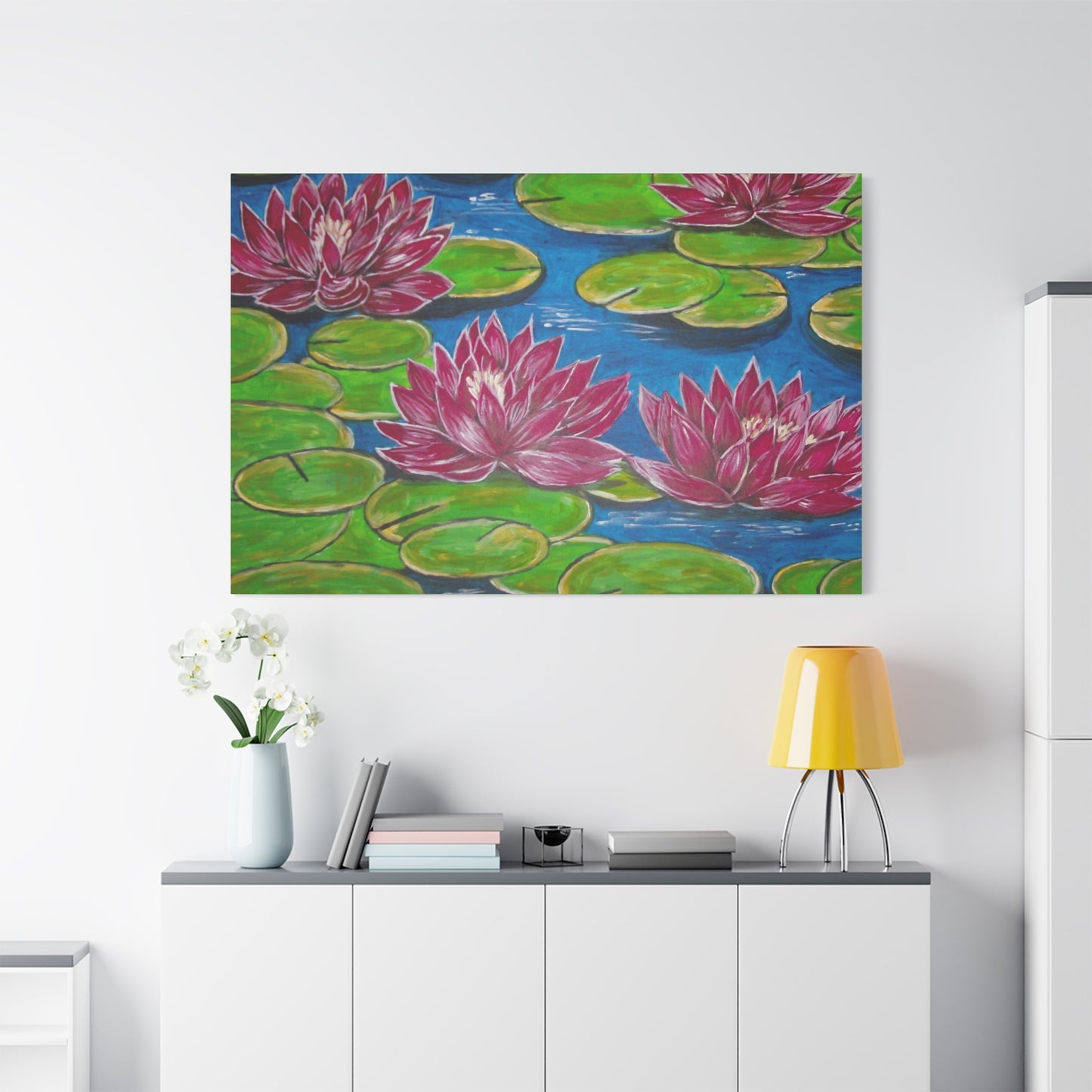 Canvas Print - Water Lilies Flowers and Lily Pad Leaves