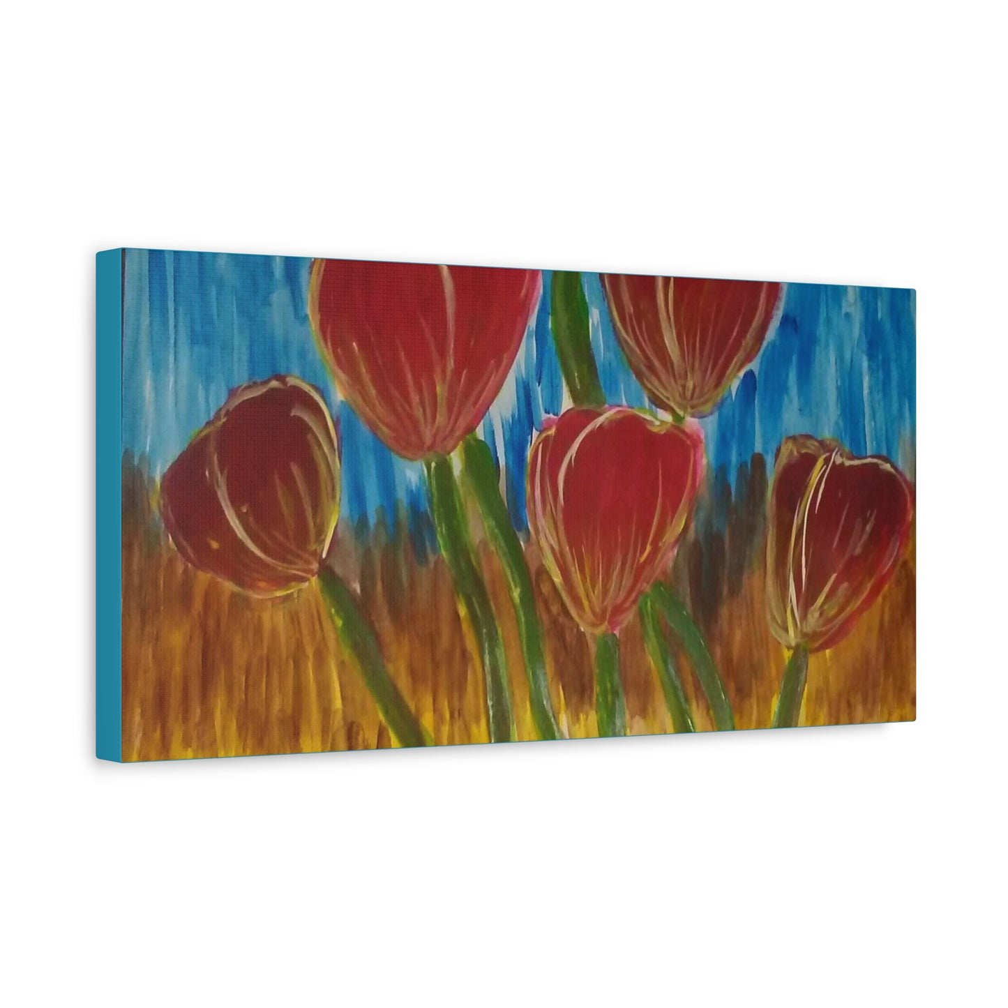 Canvas Print - Red Tulips with Colorful Background