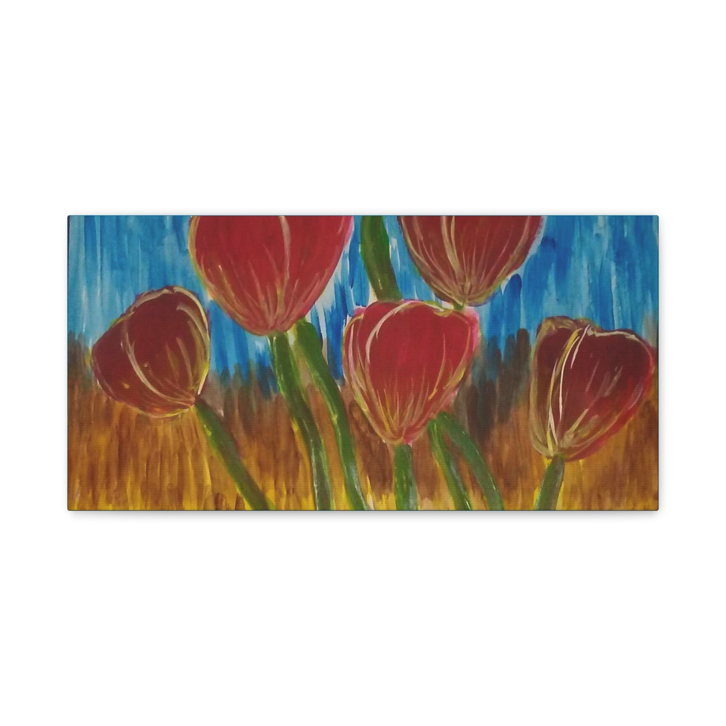 Canvas Print - Red Tulips with Colorful Background