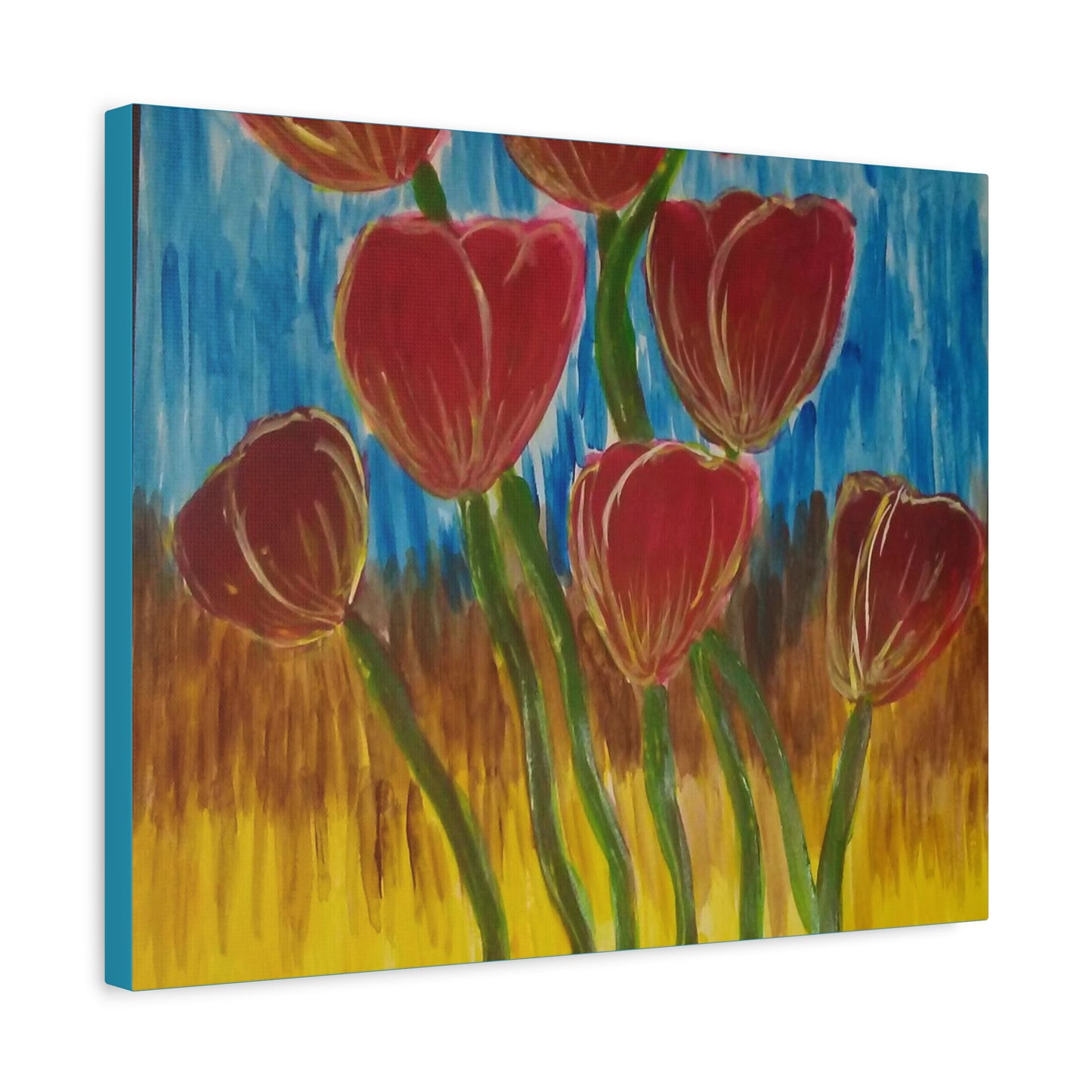 Canvas Print - Red Tulips with Colorful Background