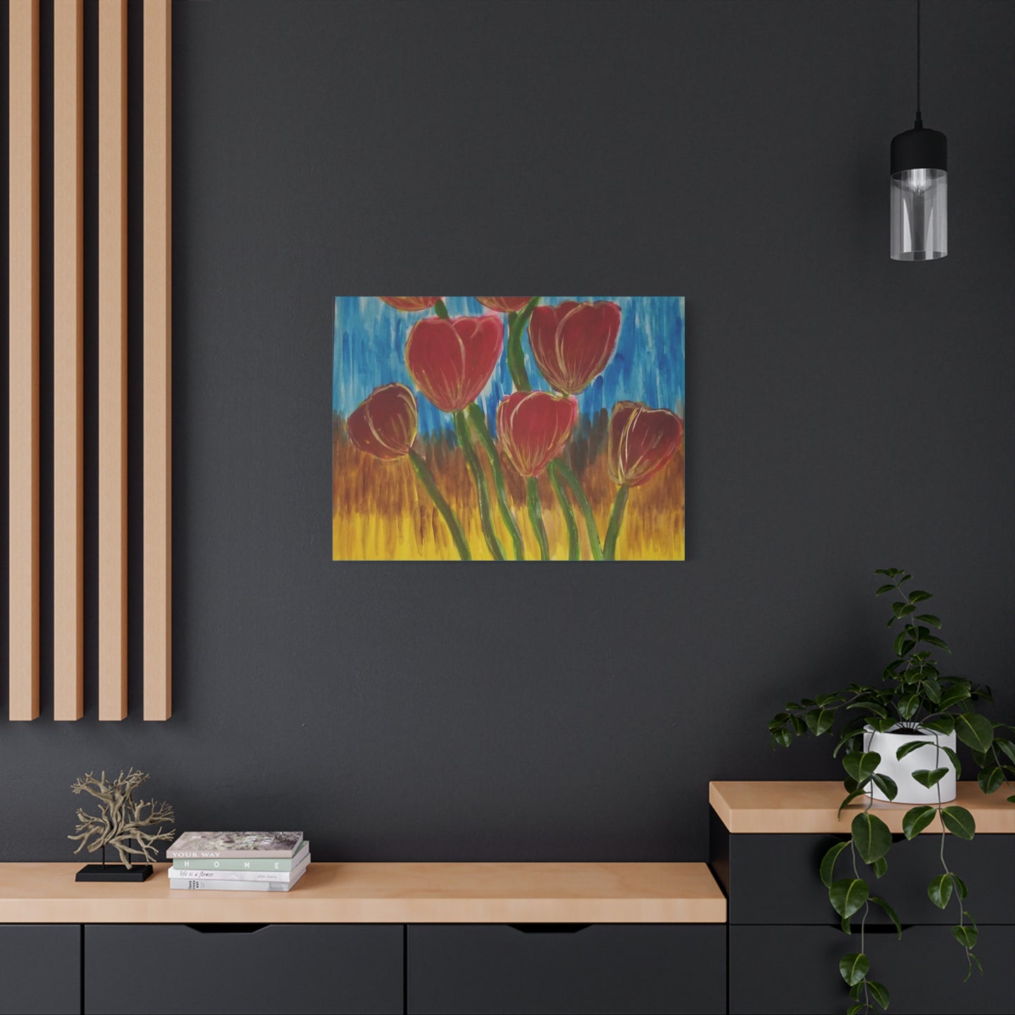 Canvas Print - Red Tulips with Colorful Background