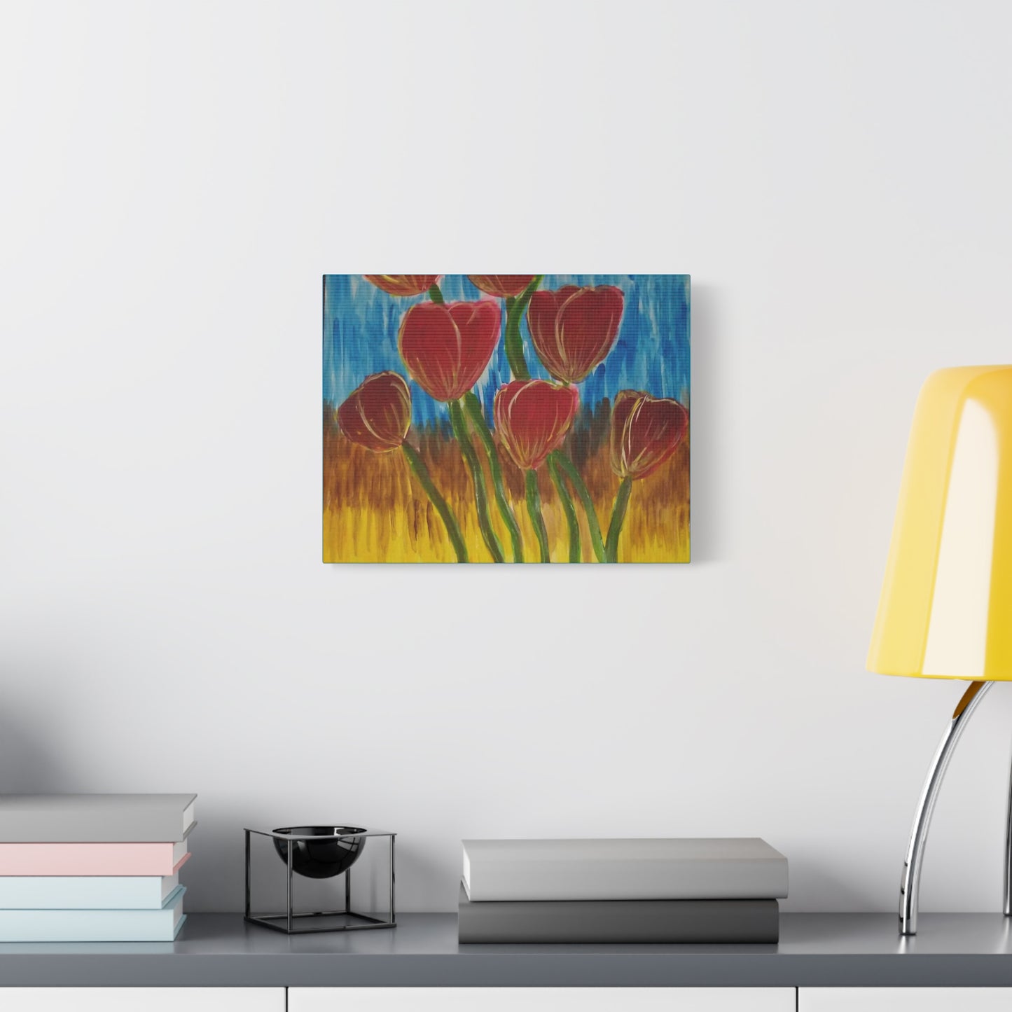 Canvas Print - Red Tulips with Colorful Background